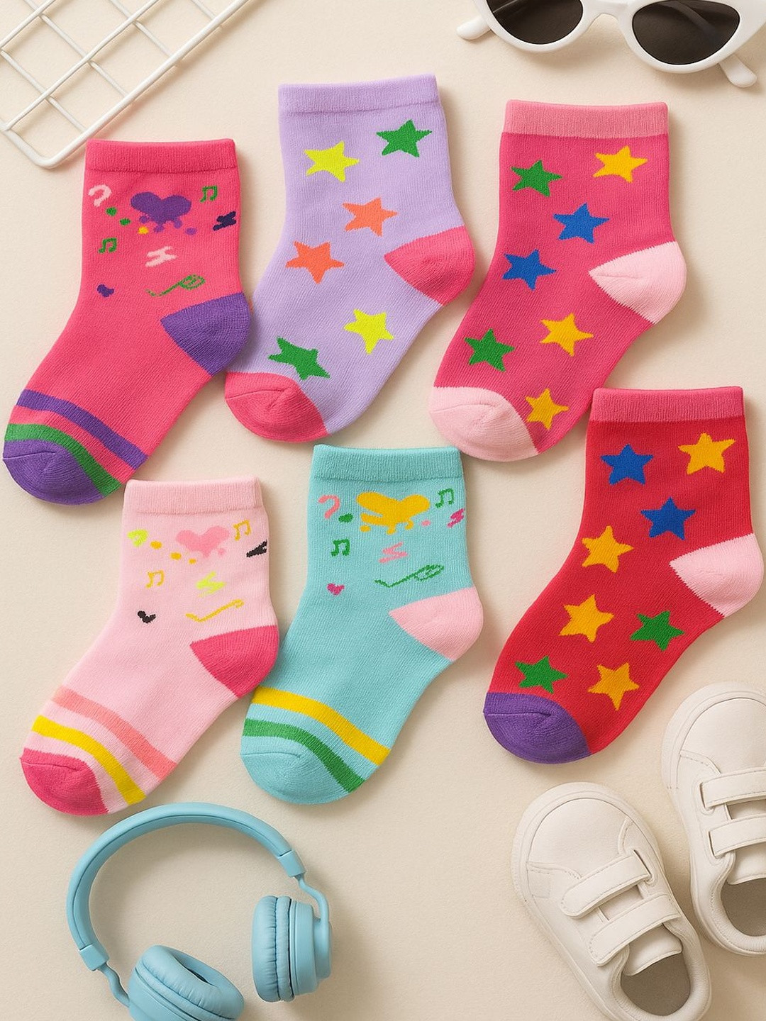 Cortica Kids Pack of 6 Cotton Lycra Patterned Sock's