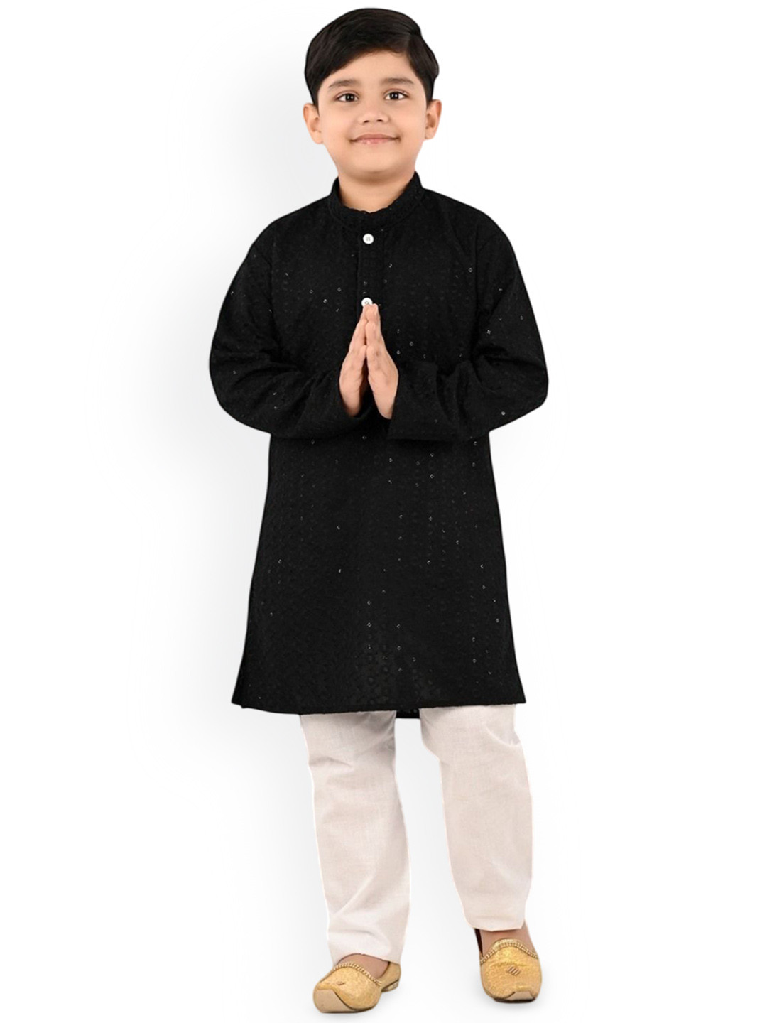 NEW GEN Boys Ethnic Motifs Embroidered Chikankari Kurta With Pyjamas
