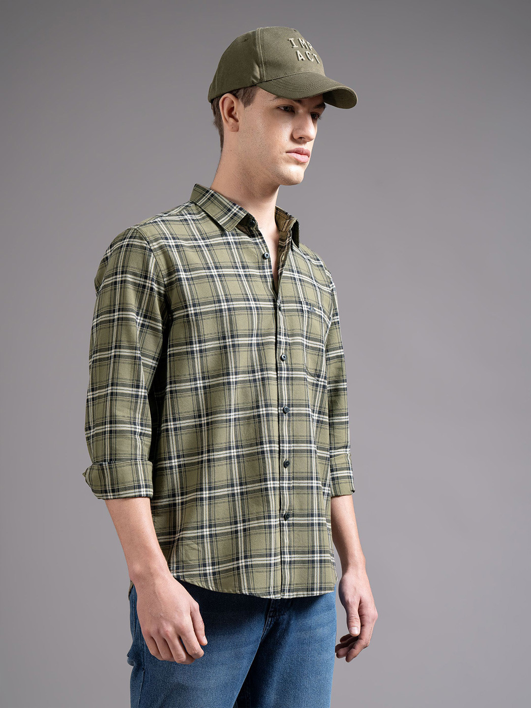 British Club Tartan Checks Spread Collar Cotton Smart Slim Fit  Casual Shirt