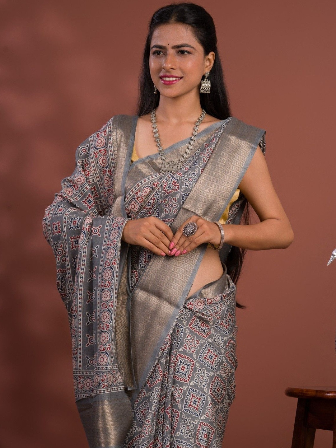 KCPC BANDHANI Grey Silk Cotton Printed Sarees
