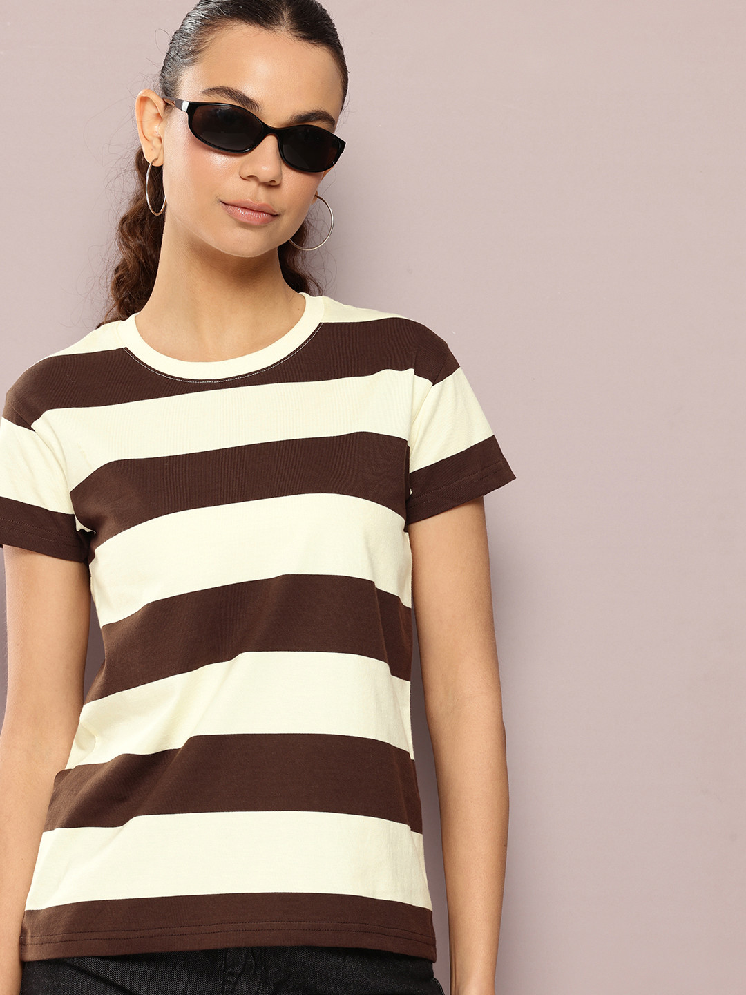 DILLINGER Women Regular Fit Bold Stripes Tshirt