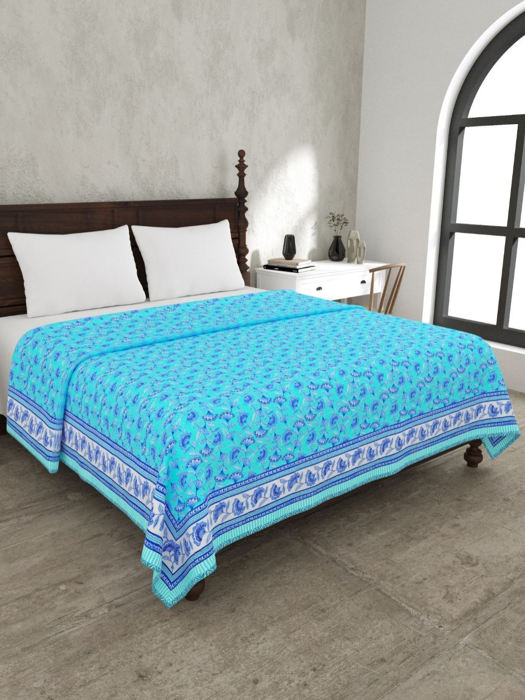 The Craft Monk Blue Floral Pure Cotton AC Room 150 GSM Double Bed Dohar