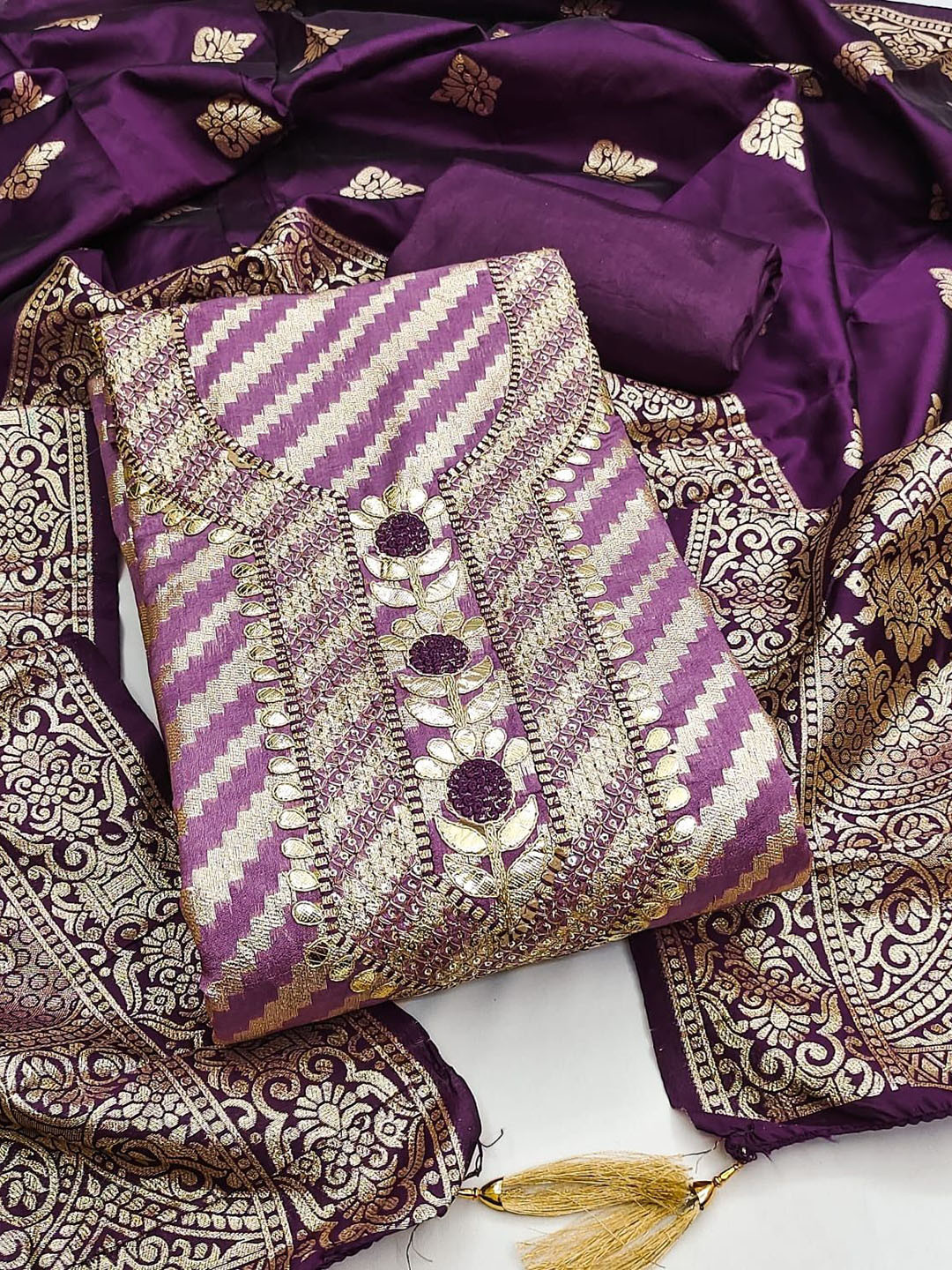 Panzora Women Ethnic Motifs Gota Patti Wotk Unstitched Dress Material