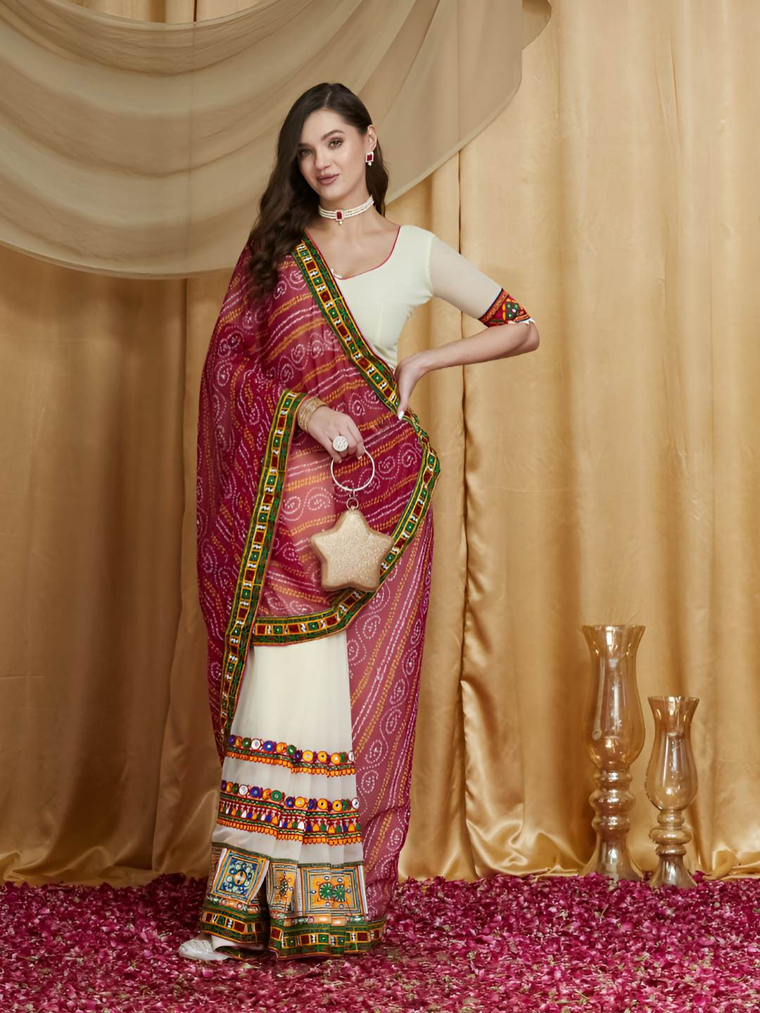 Mitera Bandhani Embroidered Pure Georgette Heavy Work Bandhani Saree