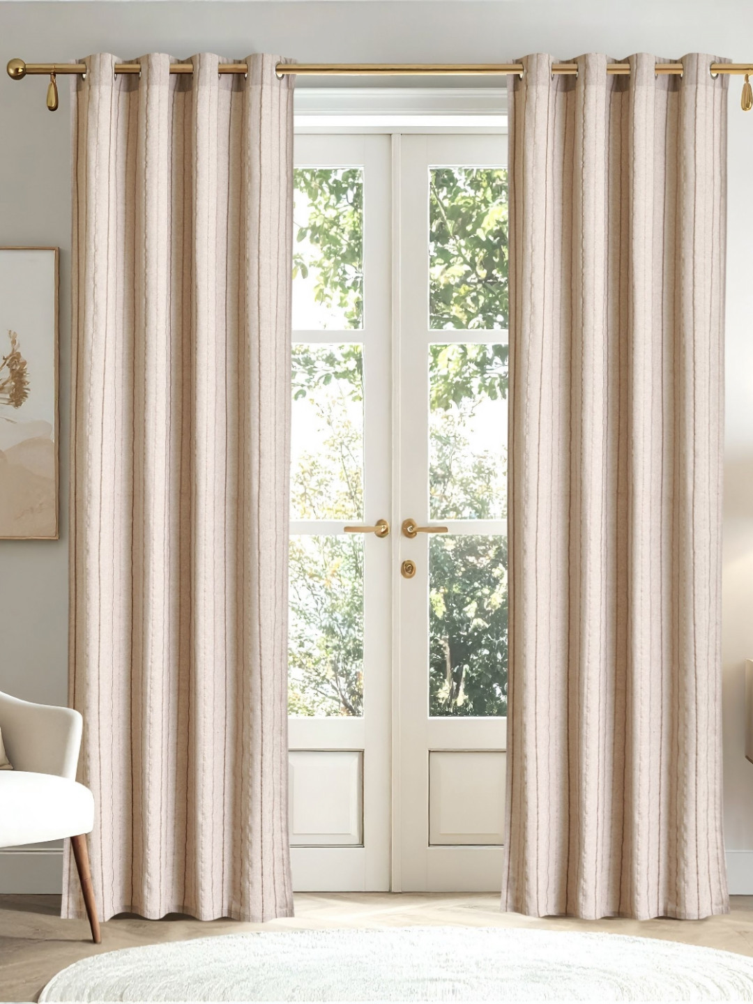 Home Centre Ashley Beige & Brown 2 Pieces Embroidered Light-Filtering Door Curtains