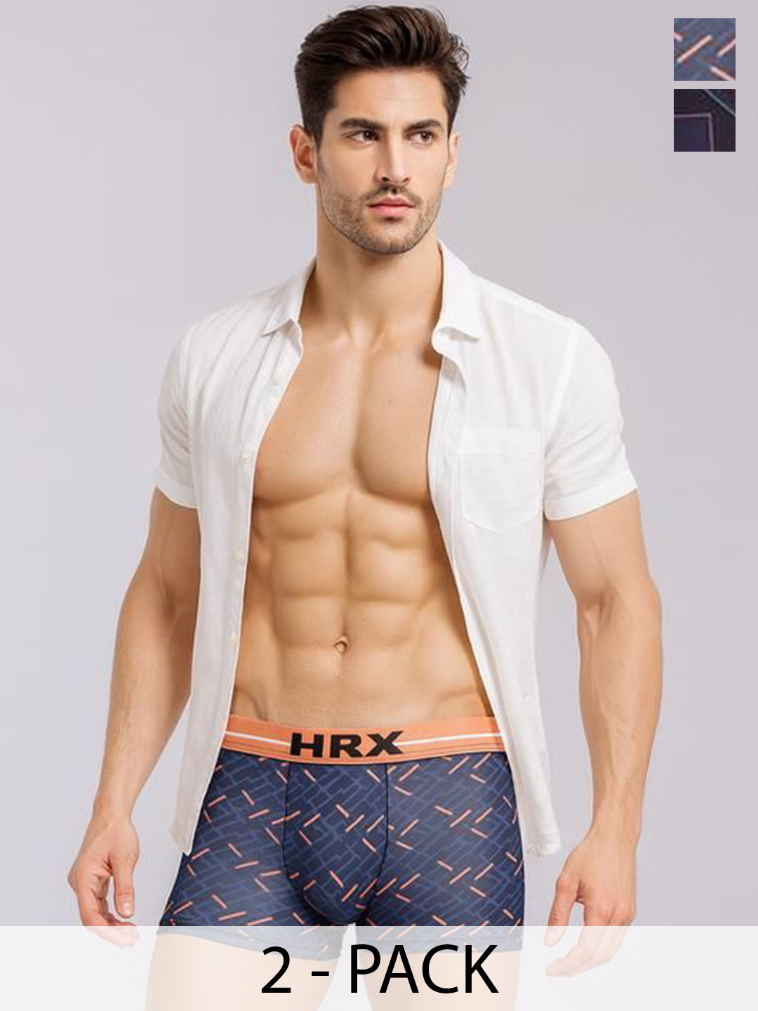 HRX by Hrithik Roshan Pack Of 2 Printed Trunks RE-HTO-PV-PRINT-101-110-S-Orange/Blue