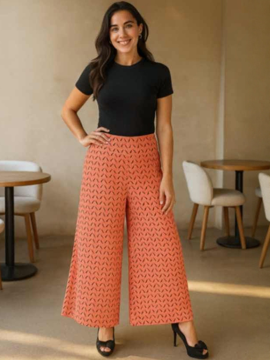 DressBerry Women Orange Wide Leg Polyester Anti Fit Trousers