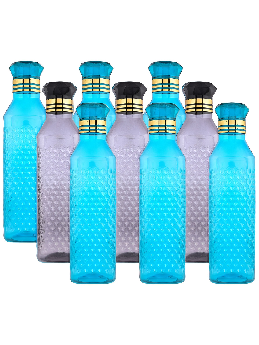 Aura Blue & Black 9 Pieces Textured Water Bottles-1 L Each