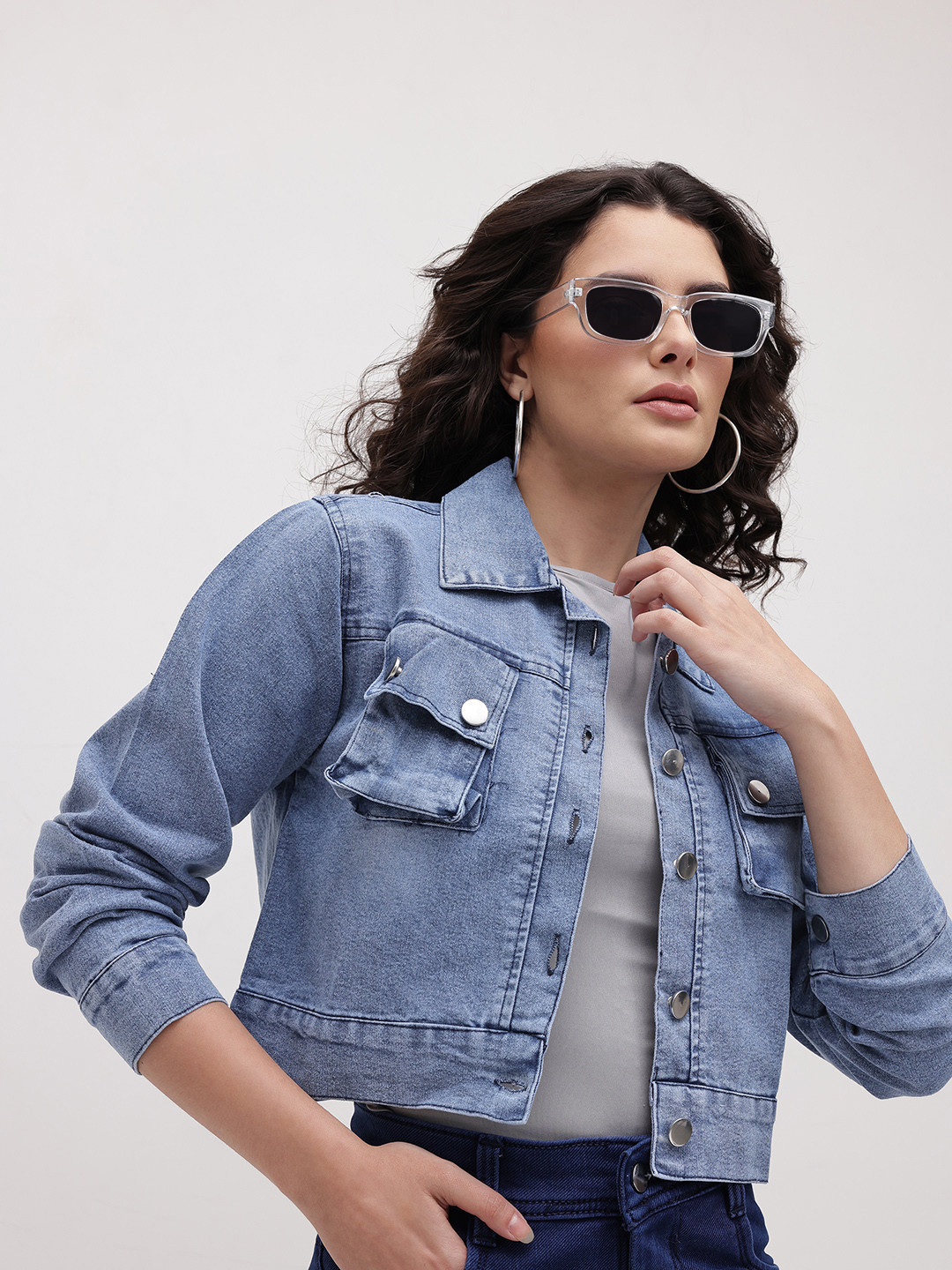 The Roadster Life Co. Spread Collar Crop Denim Jacket