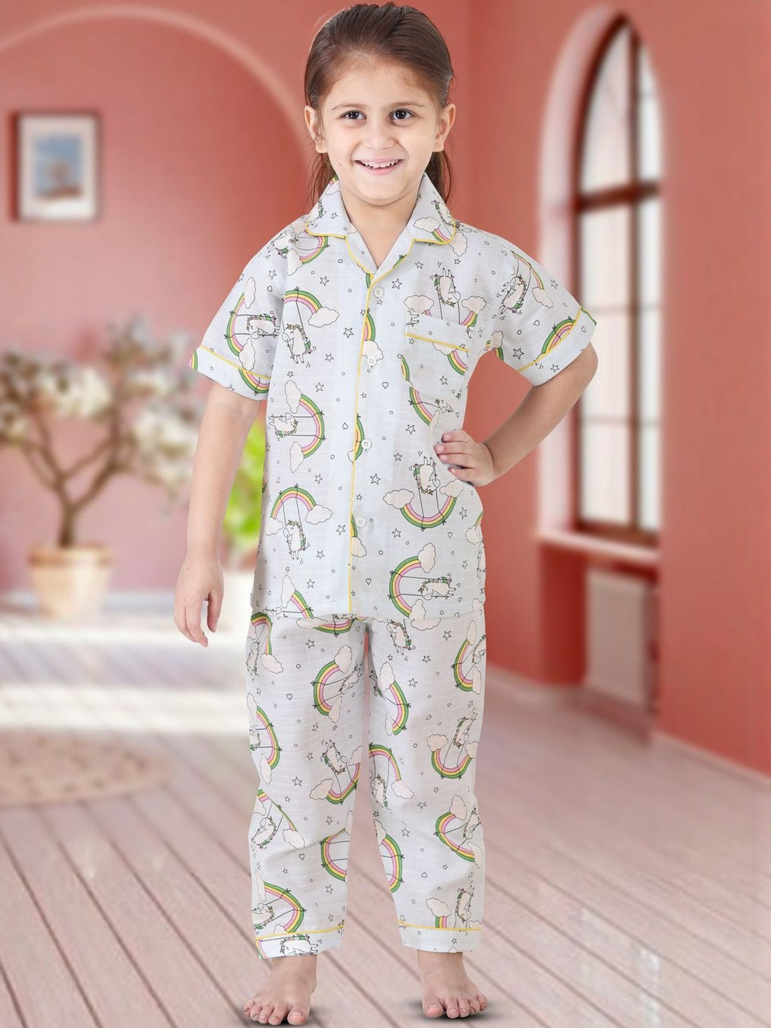 BABY CLOSET Unisex Kids Light Blue Pure Cotton Printed Night suit