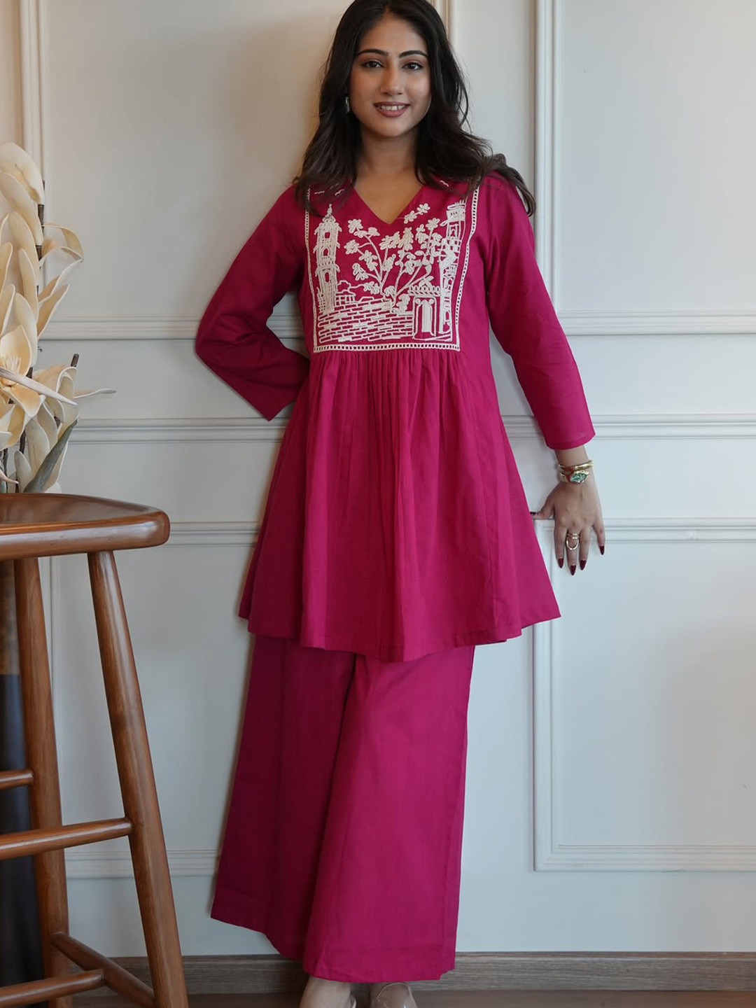 KALINI Women Floral Embroidered A-Line Kurti with Palazzo