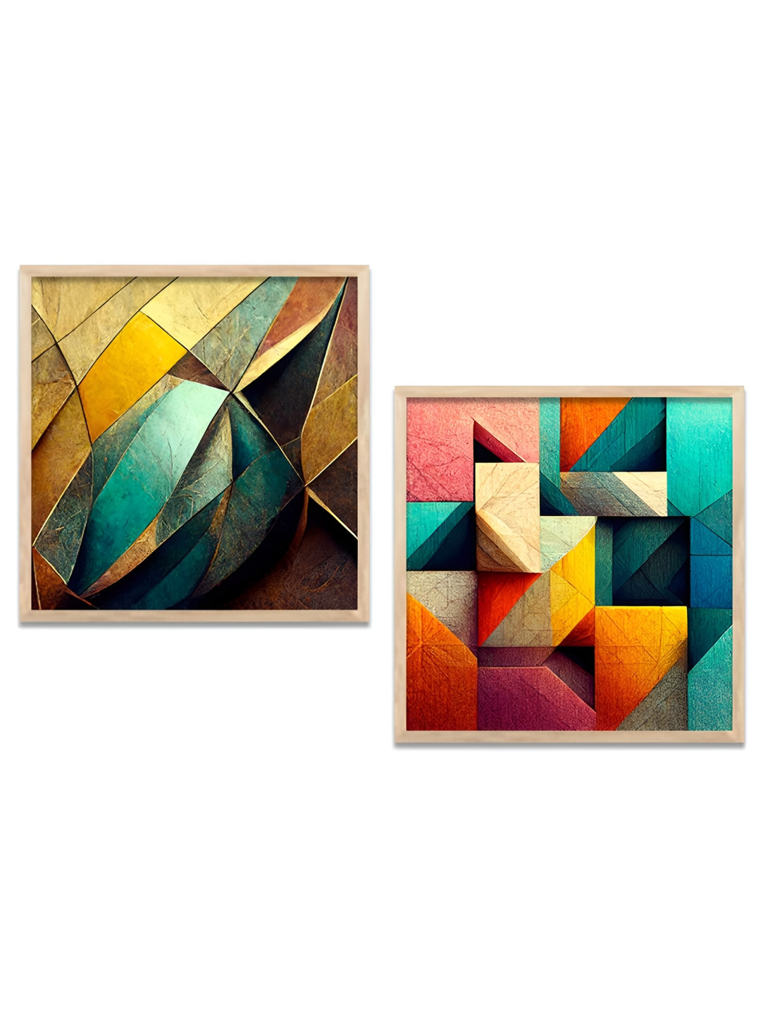 Kotart Blue & Gold-Toned 2 Pieces Modern Wooden Square Wall Arts