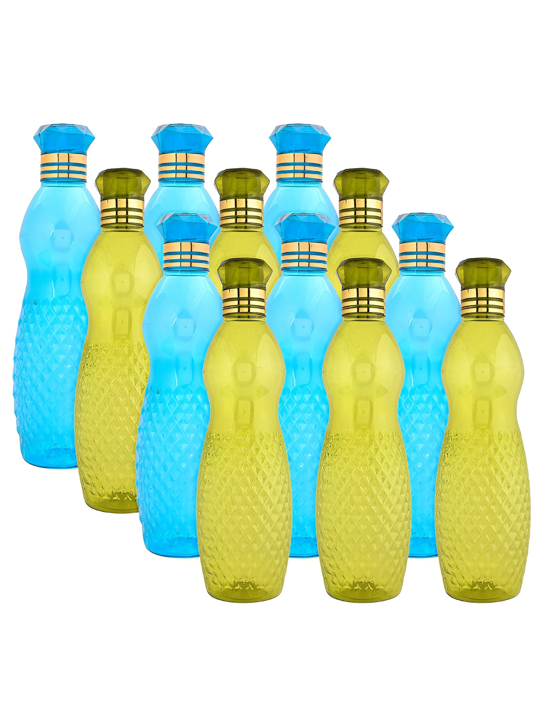Aura Blue & Green 12 Pieces Textured Water Bottles-1 L Each