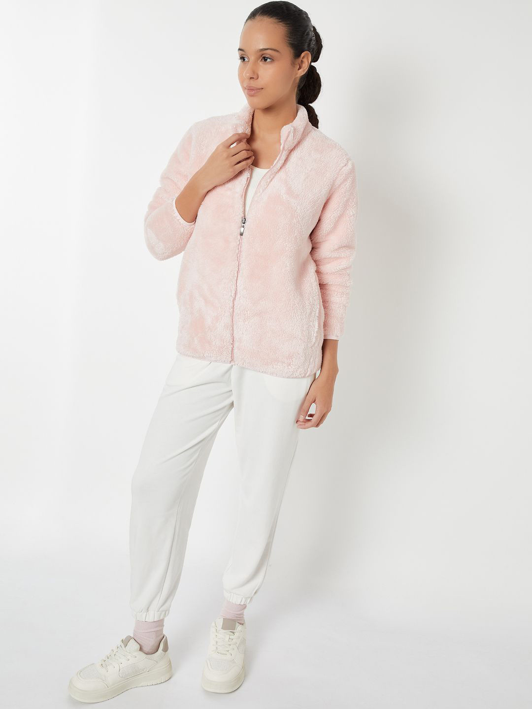 max Mandarin Collar Faux Fur Trim Tailored Jacket