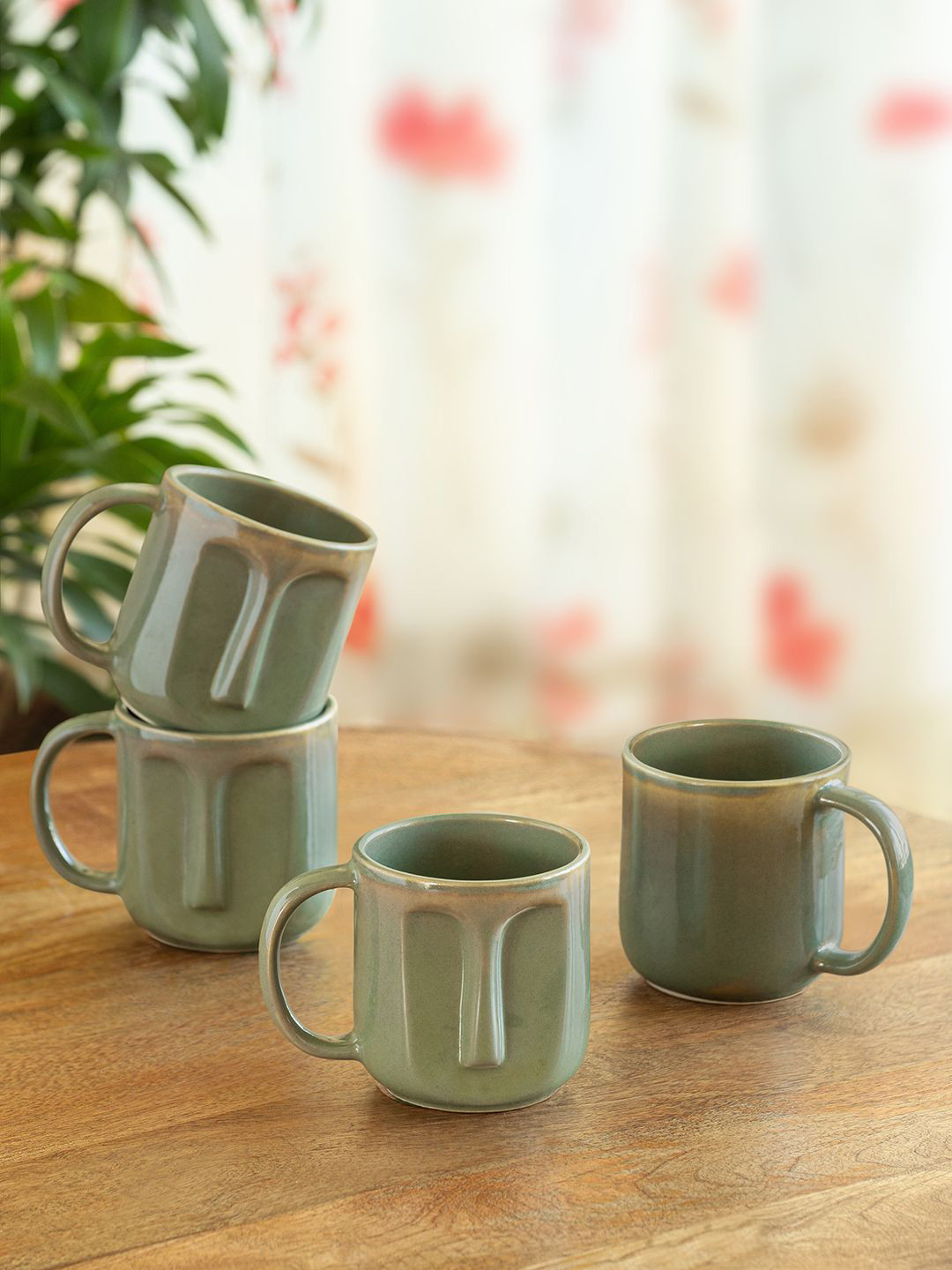 ExclusiveLane Green 'Sage Serenity 4 Pcs Solid Porcelain Glossy Mugs Set of Cups and Mugs