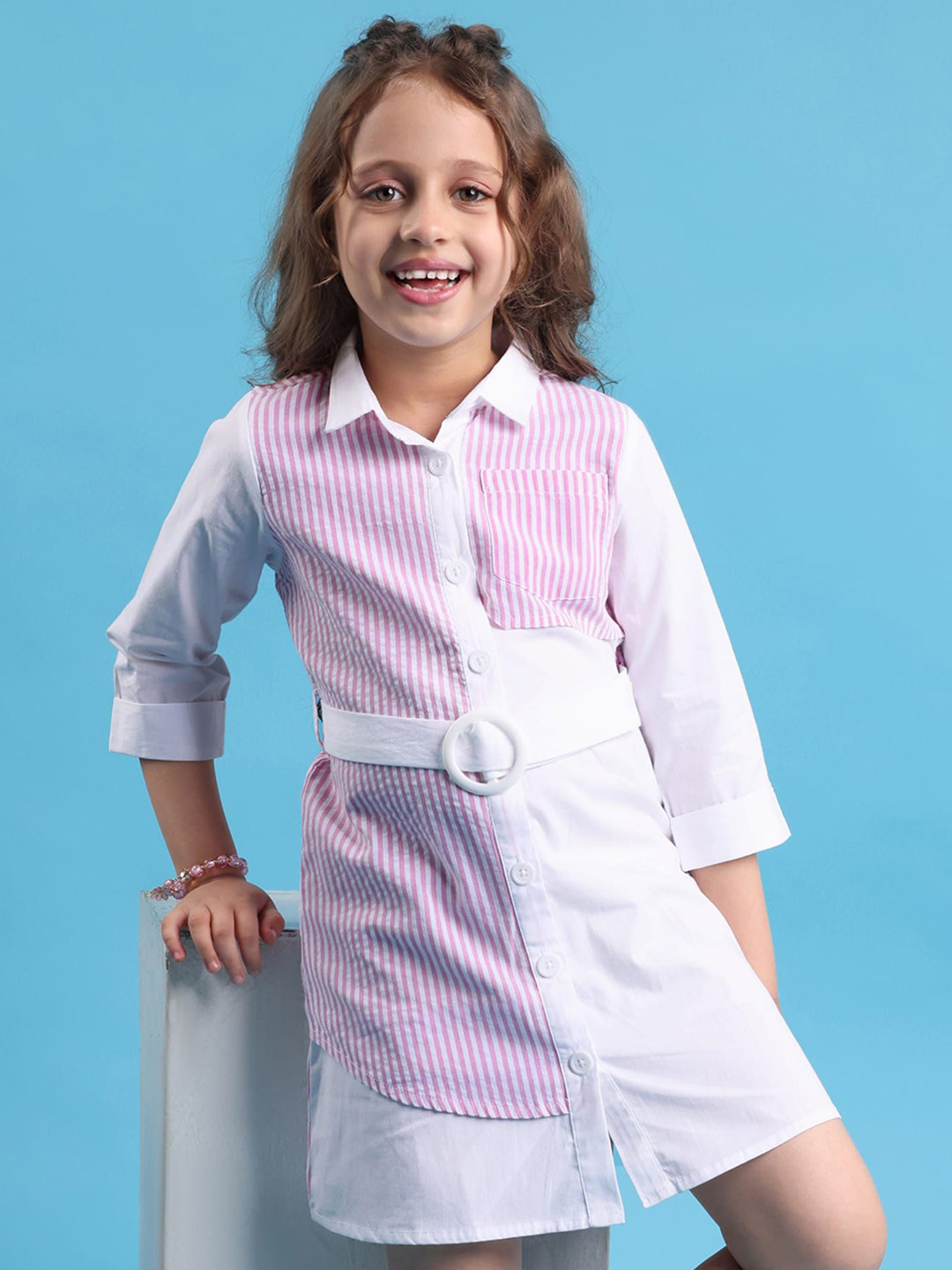 Hola Bonita Striped Peplum Cotton Dress