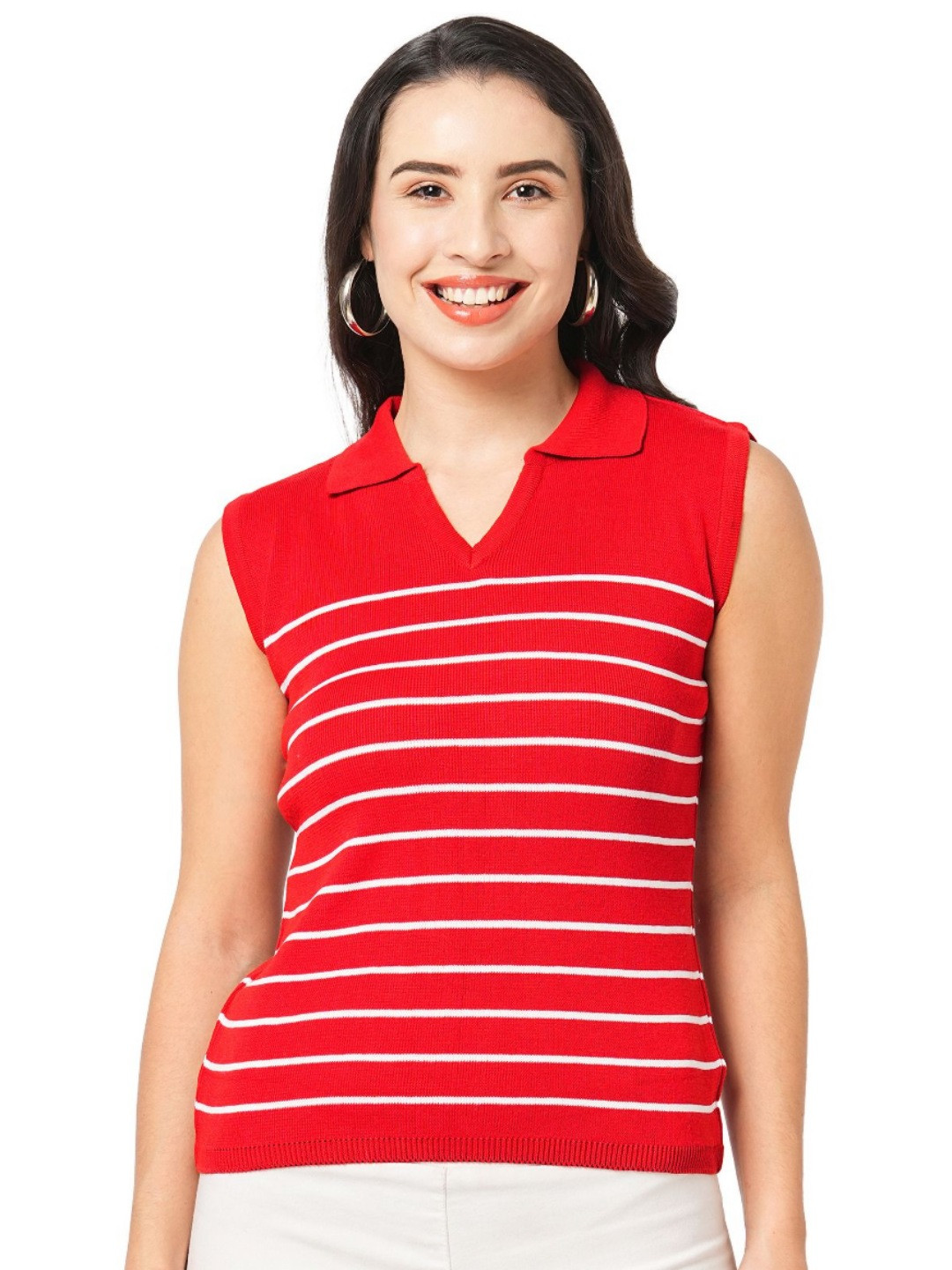 G0-4 IT Striped Sleeveless Polo Collar T-shirt