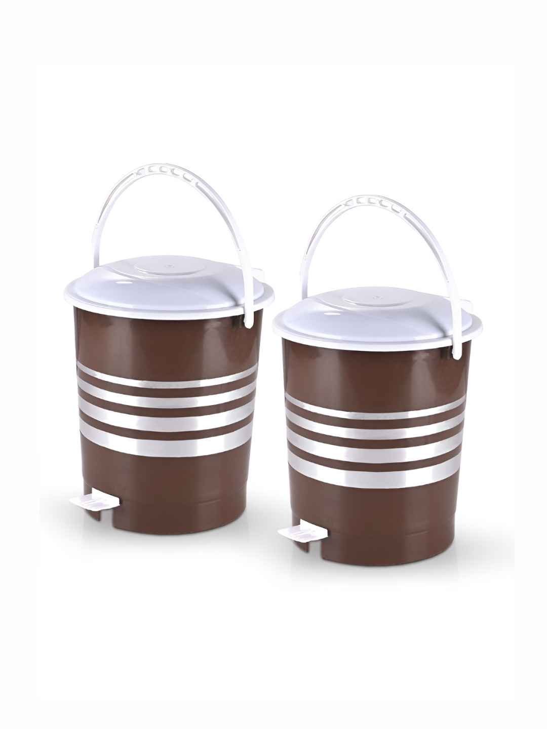 Aura Brown & White 2 Pieces Striped Dust Bins - 10 L Each