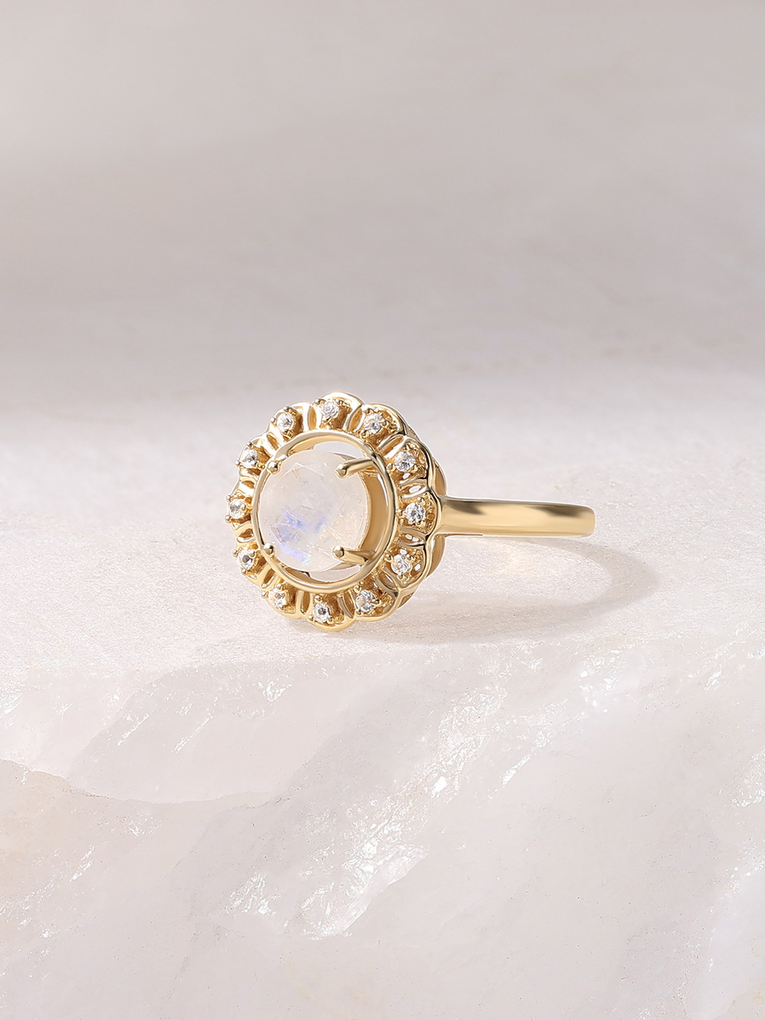 Ornate Jewels 925 Silver 18K Gold Plated Rainbow Moonstone Pearlina Finger Ring