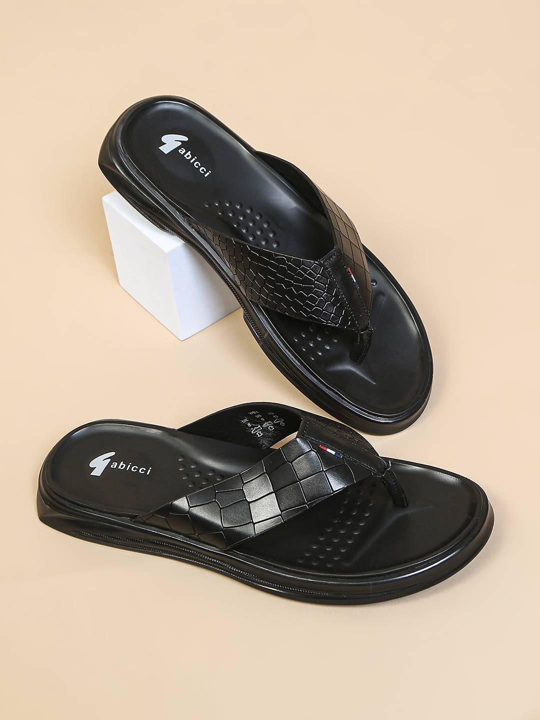 GABICCI Men Leather Comfort Thong Sandals