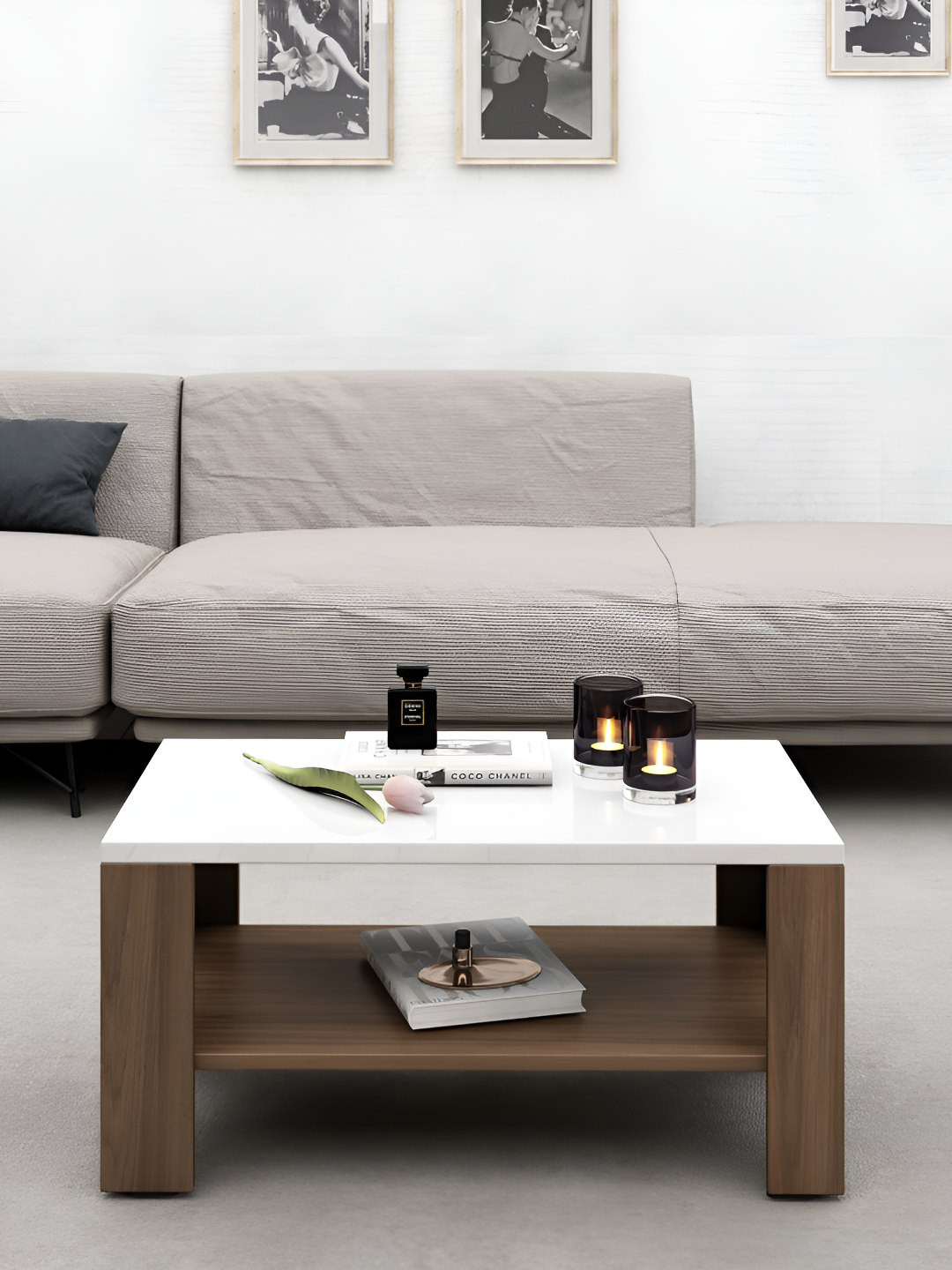 Crystal Furnitech White & Brown Textured Coffee Table