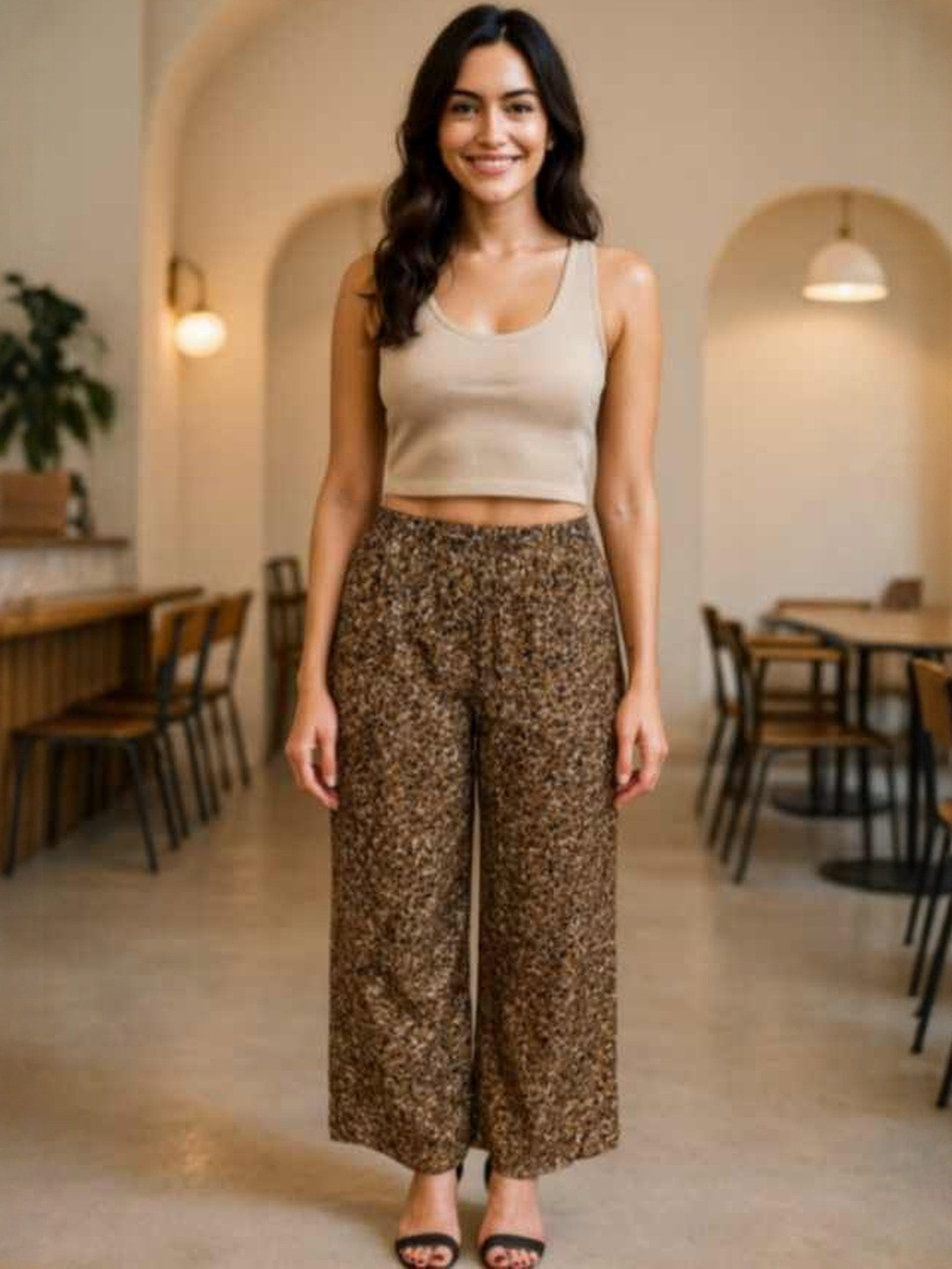 DressBerry Women Brown Wide Leg Polyester Anti Fit Trousers