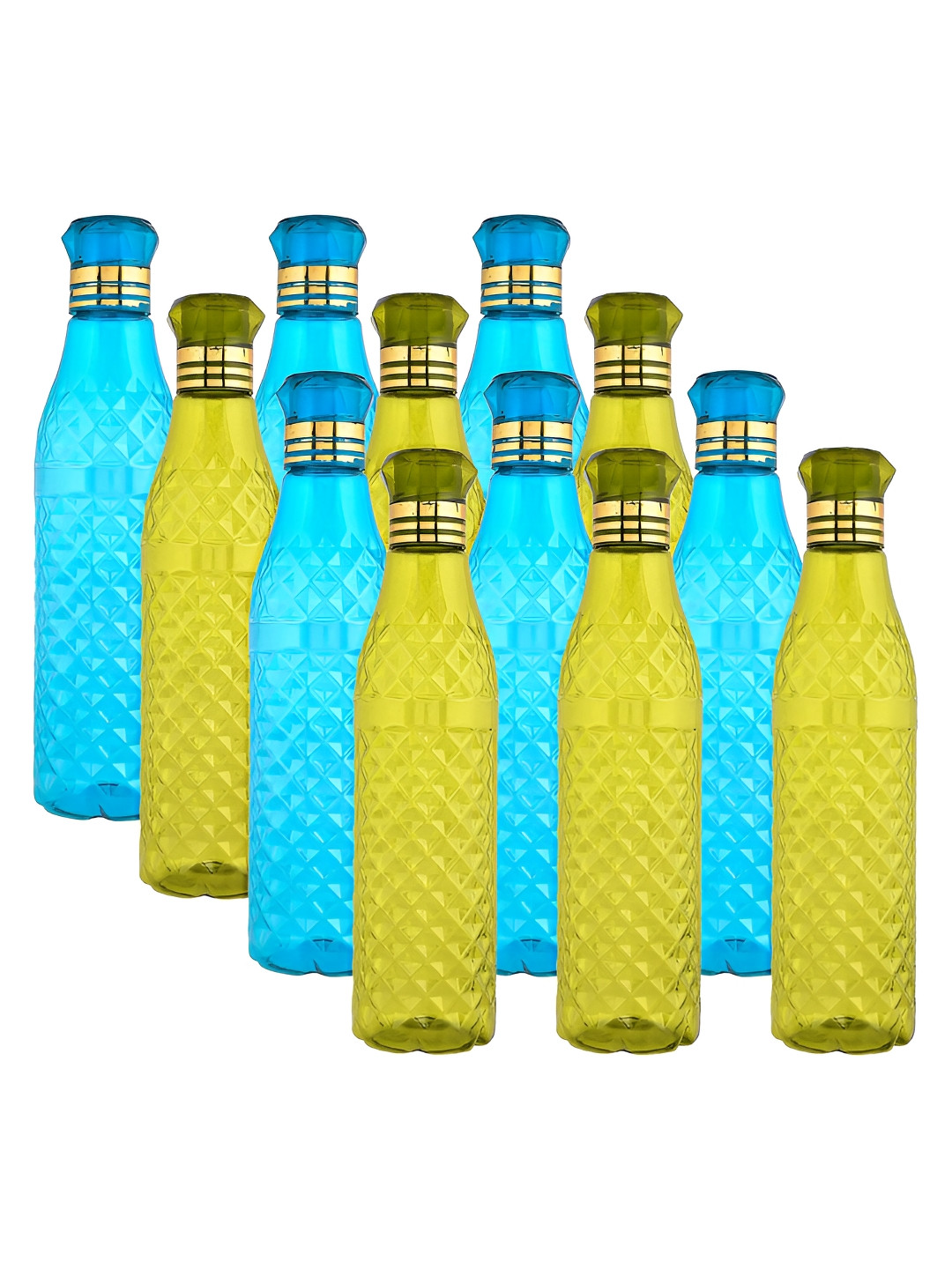 Aura Green & Blue 12 Pieces Textured Water Bottles-1 L Each