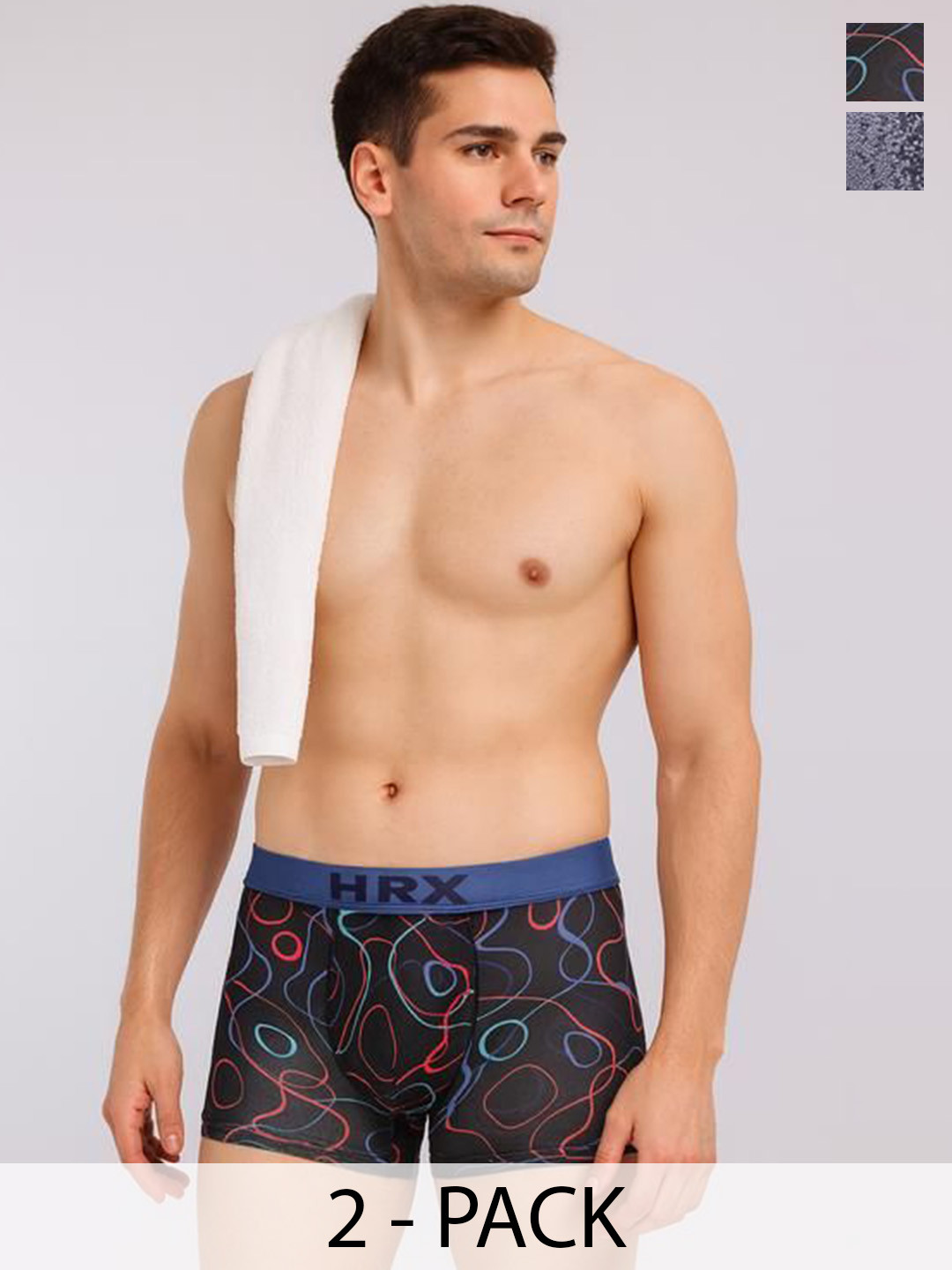 HRX by Hrithik Roshan Pack Of 2 Printed Trunks RE-HTO-PV-Print-106-112-S-Lightgrey/Black