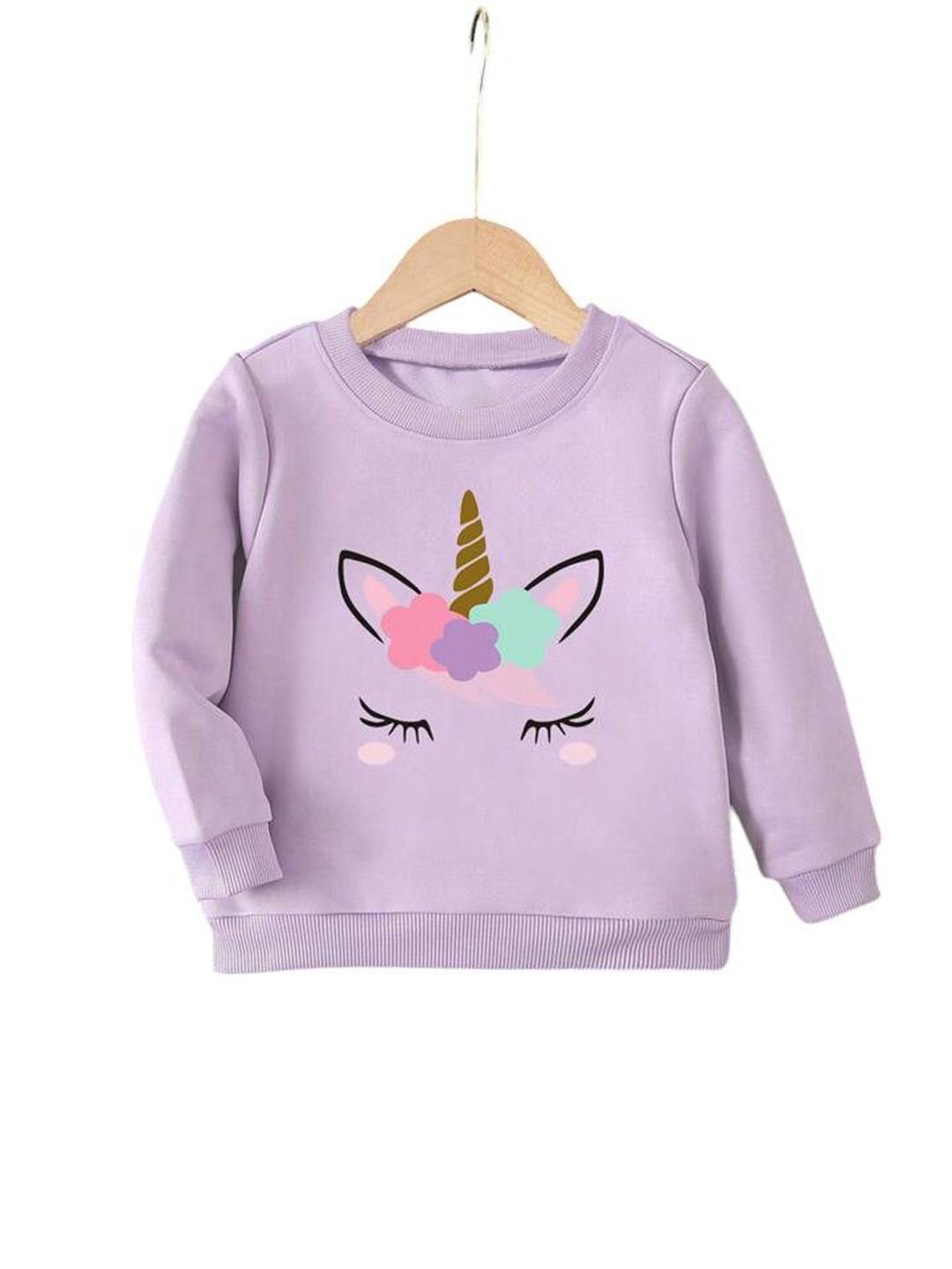 TABADTOD Girls Unicorn Horn Printed Round Neck Pullover Sweatshirt
