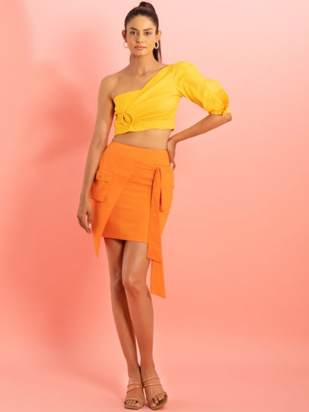 LOVEPRASHA Bustier One Shoulder Top & Flap Skirt