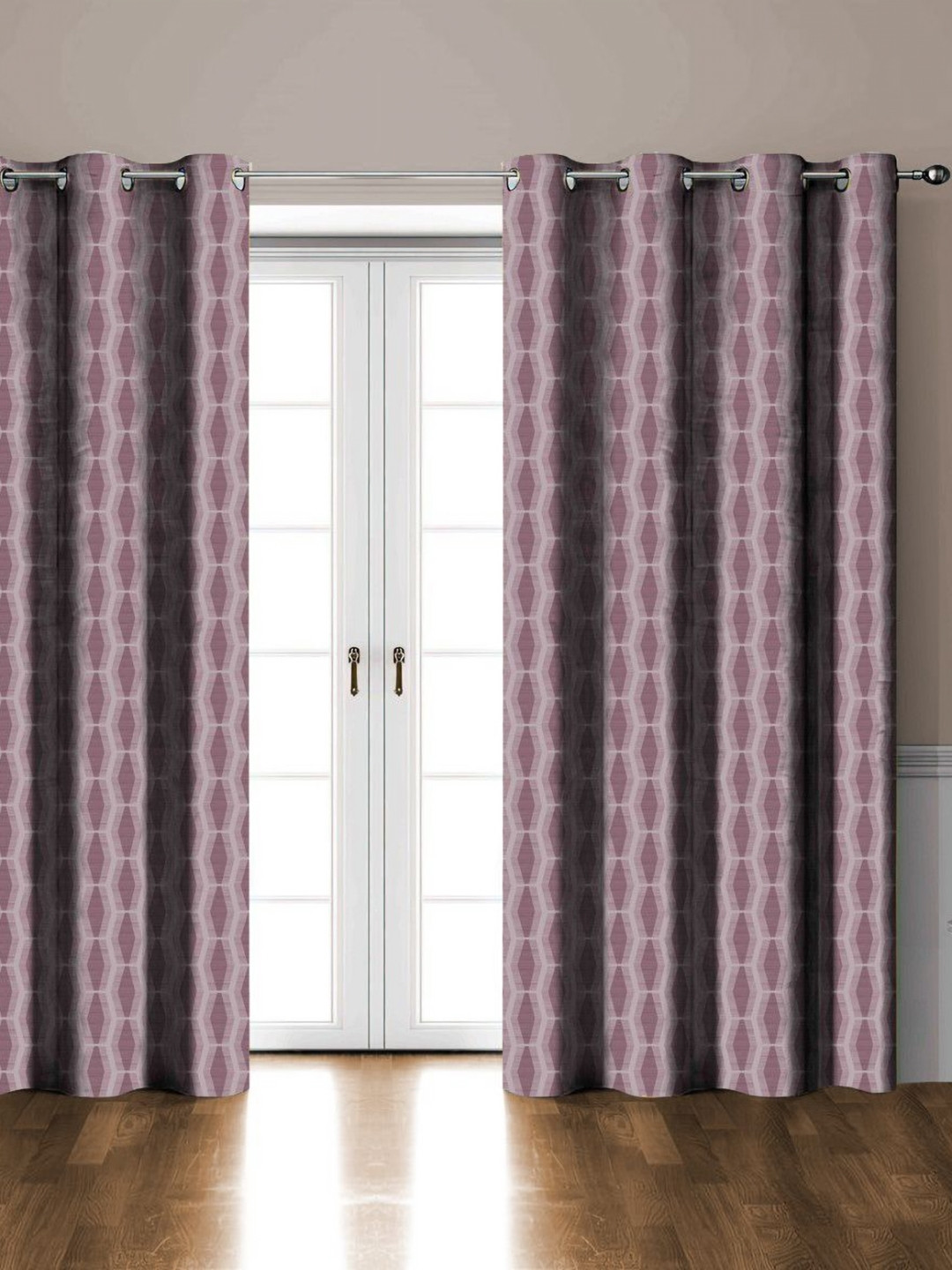 Aura Rose Gold Toned & White 2 Pieces Printed Black Out Door Curtains