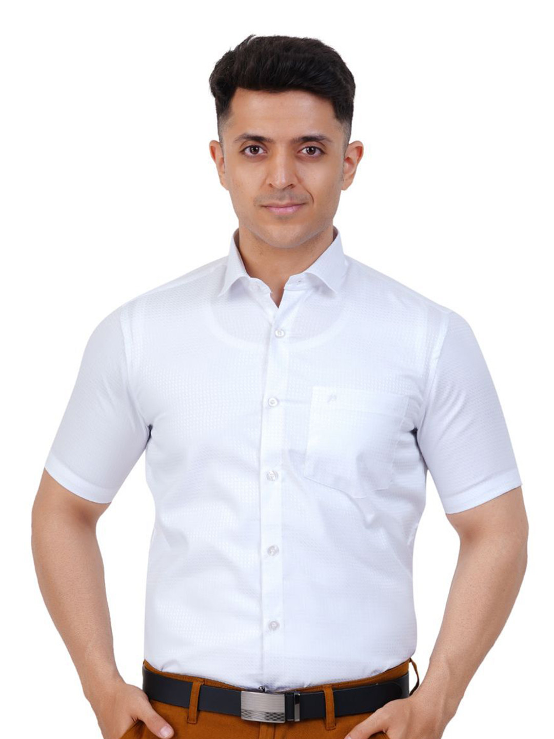 PRAKASAM COTTON Self Design Regular Fit Chest Pocket Casual Shirt