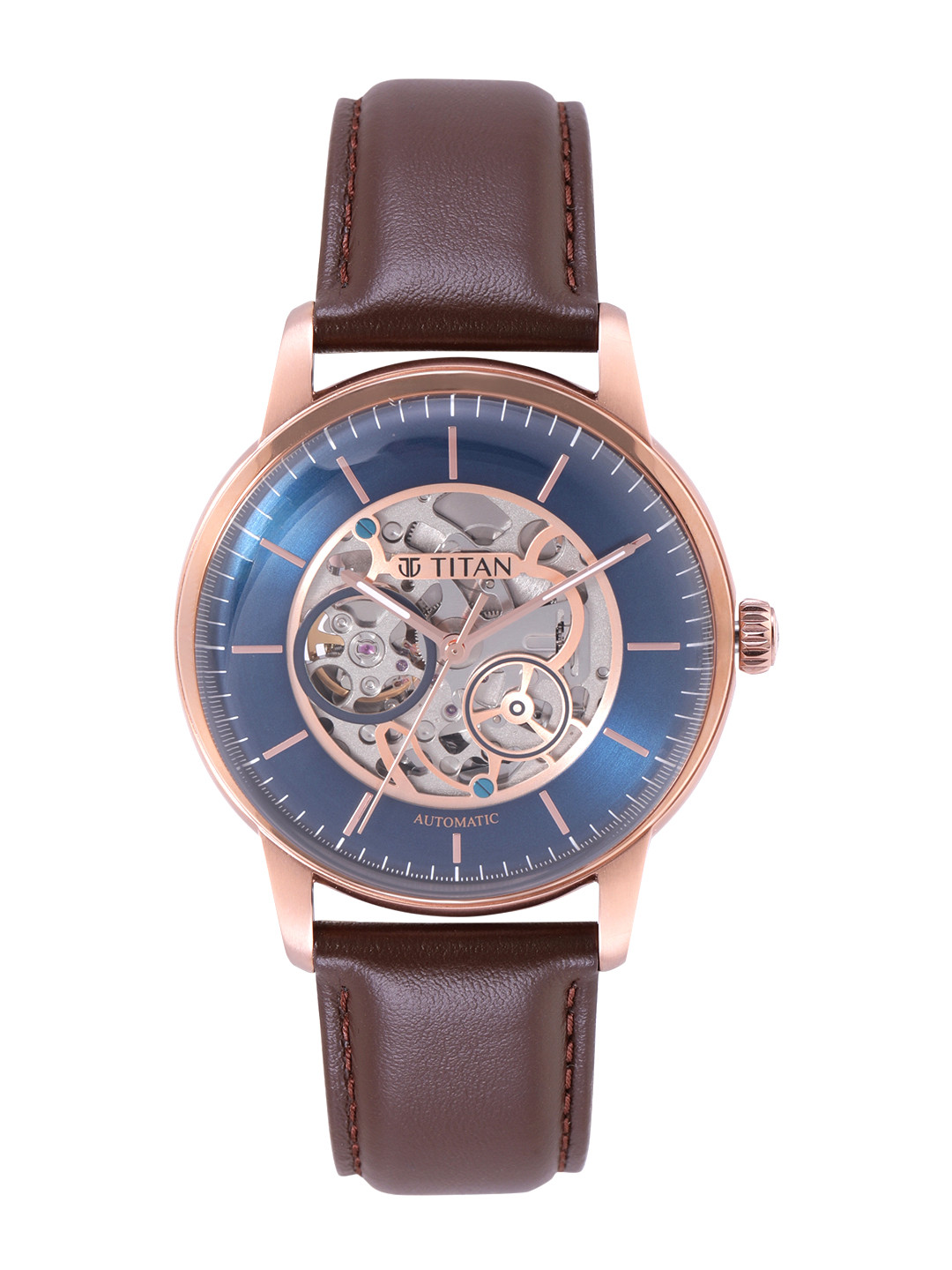 Titan Men Analogue Skeleton Dial Leather Watch - 90110WL02