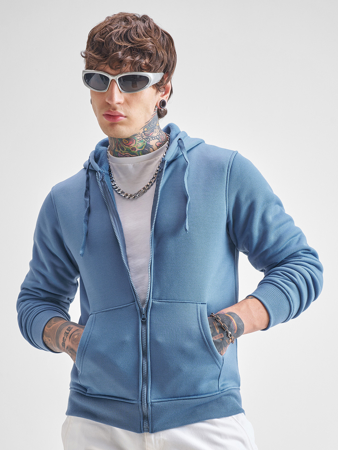 HIGHLANDER Men Blue Hooded Sweatshirt