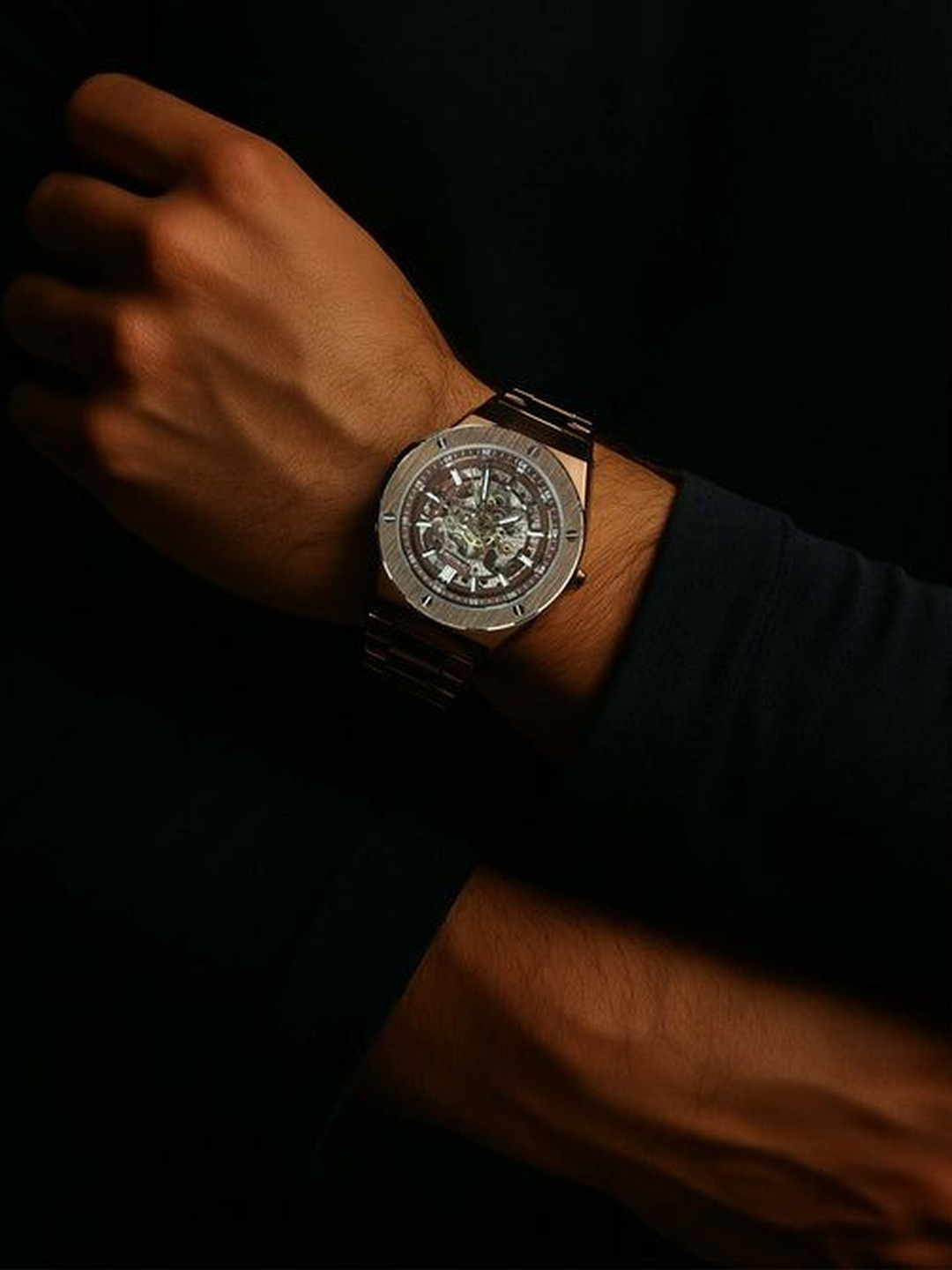 ZAADRAN Men Round Dial & Bracelet Style Straps Analogue Automatic Watch Dragon Bronze