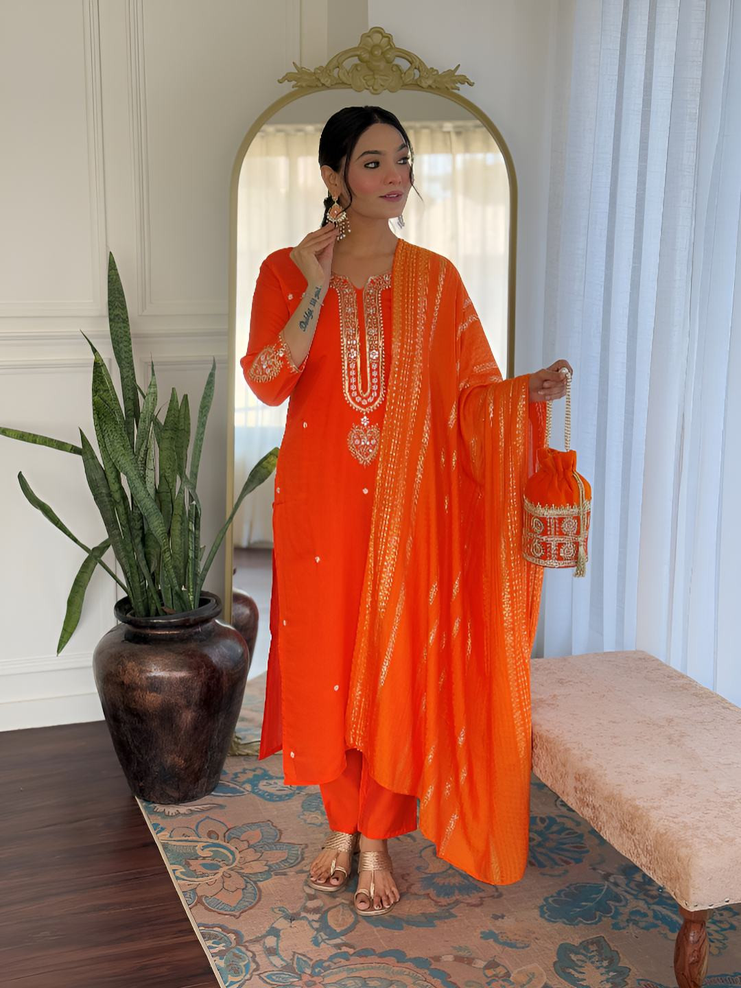 Brand Hill Women Ethnic Motifs Embroidered Kurta with Churidar & Dupatta