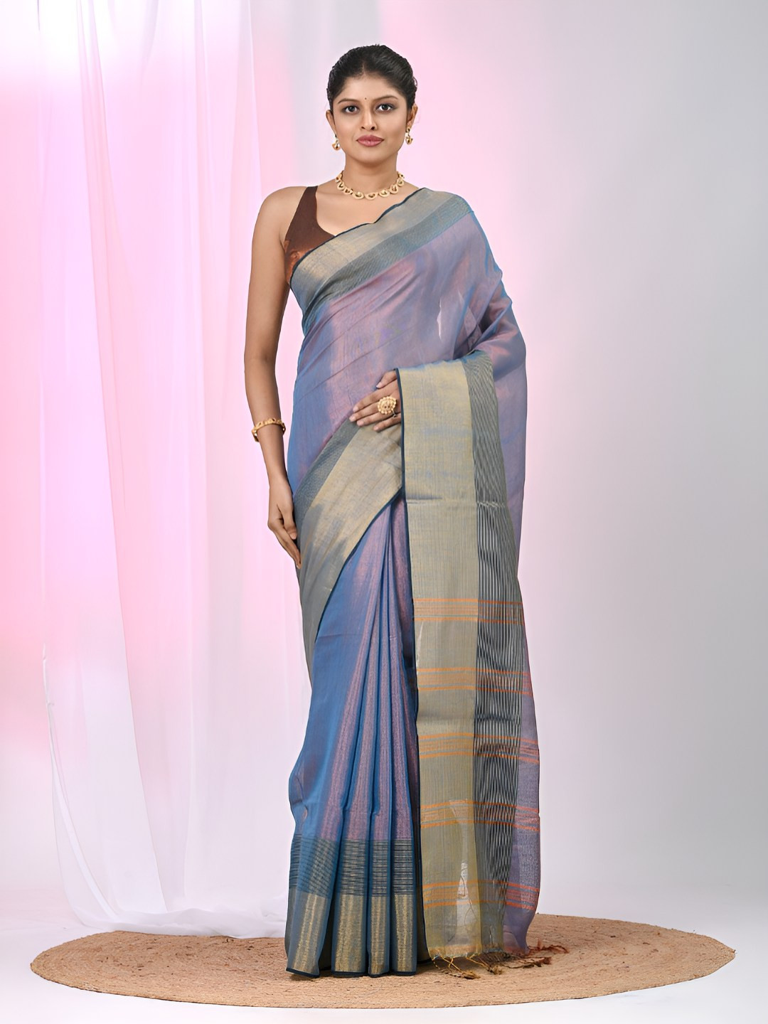 Charukriti Woven Design Tissue Saree with Contrasting Golden Border