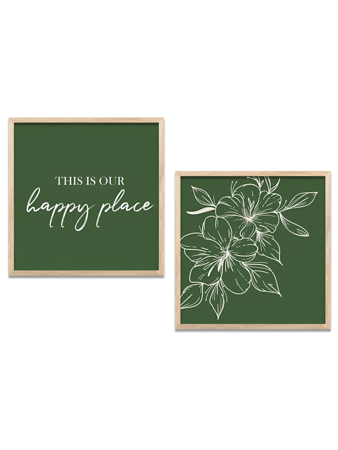 Kotart Green & White 2 Pieces Modern Wooden Square Wall Arts