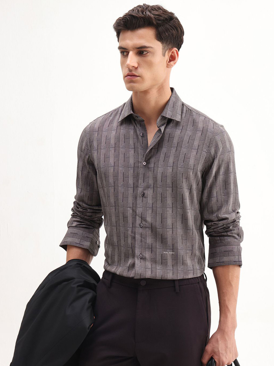 RARE RABBIT Men Smart Slim Fit Textured Spread Collar Formal Shirt