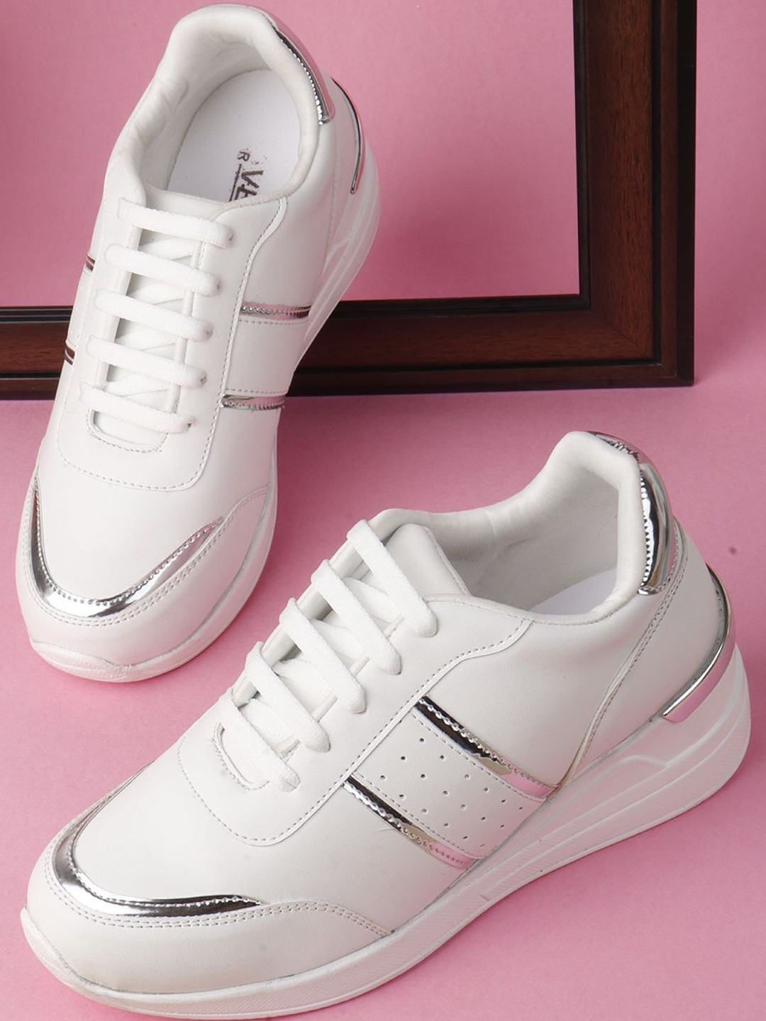 VENDOZ Women Lace Up High Heel Sneakers