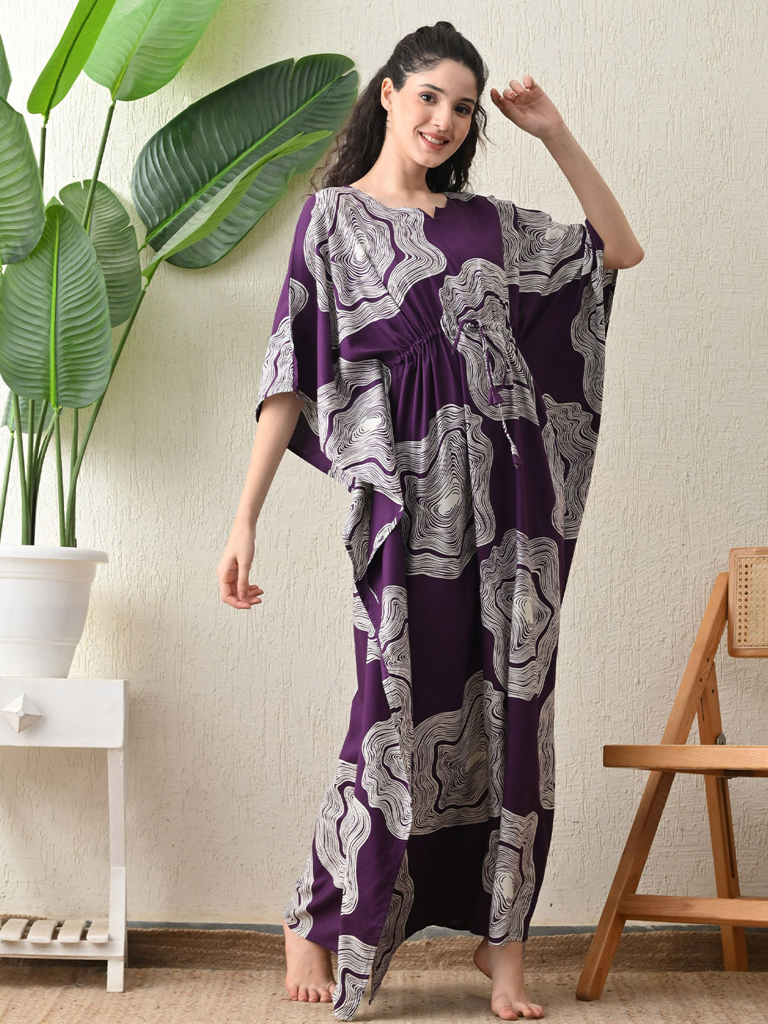 Ichaa Printed Maxi Kaftan Nightdress