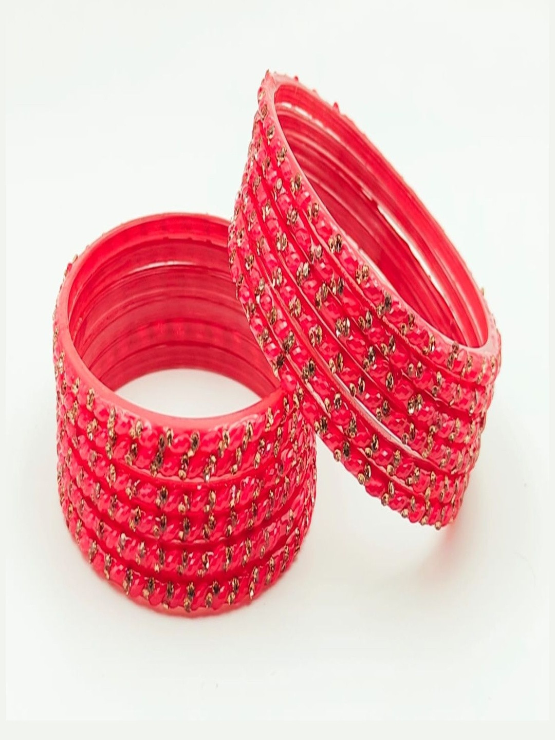 RAF DUKAN Women Pack Of 12 Red Glass Bangles