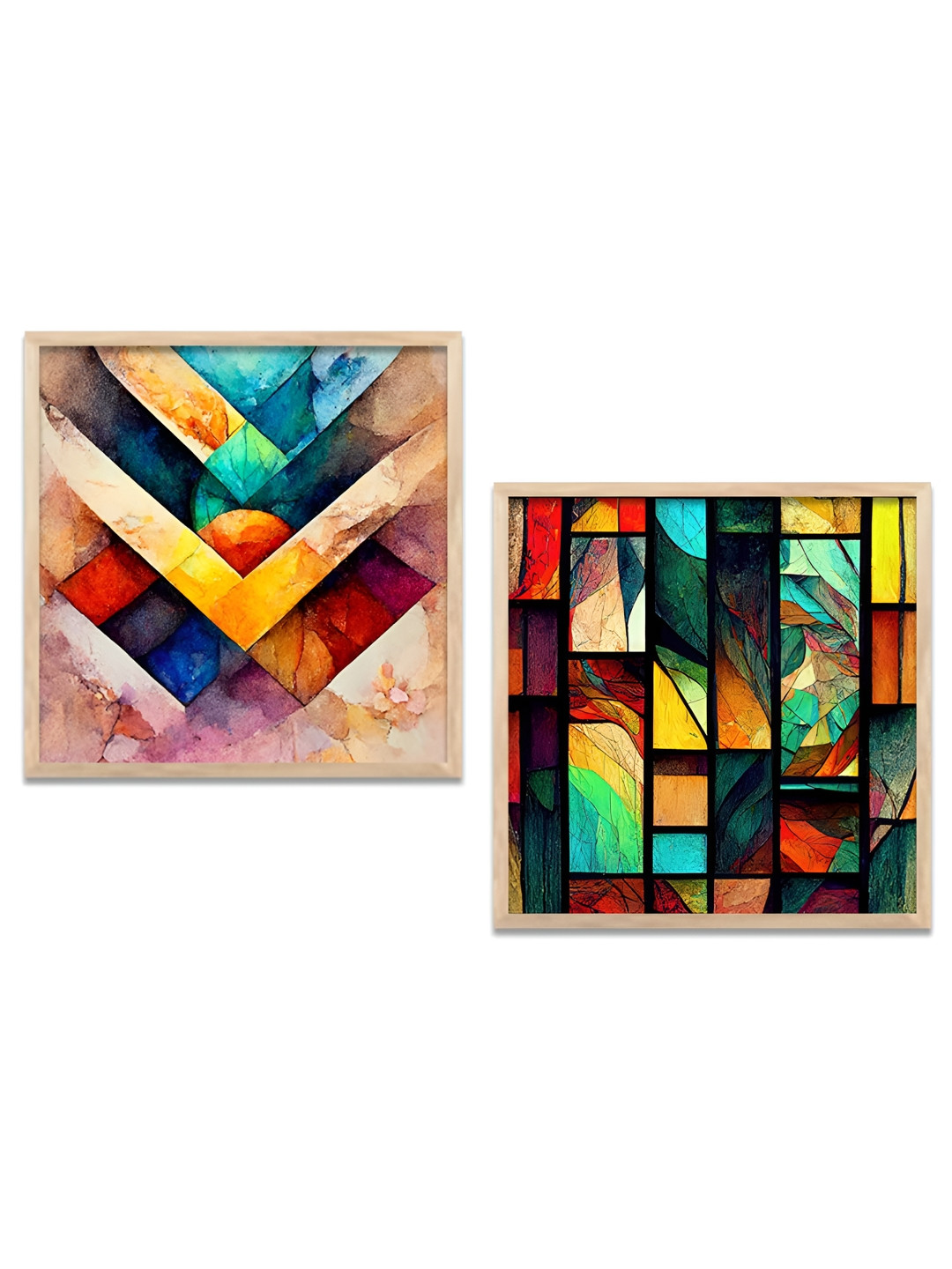 Kotart Beige & Blue 2 Pieces Modern Wooden Square Wall Arts