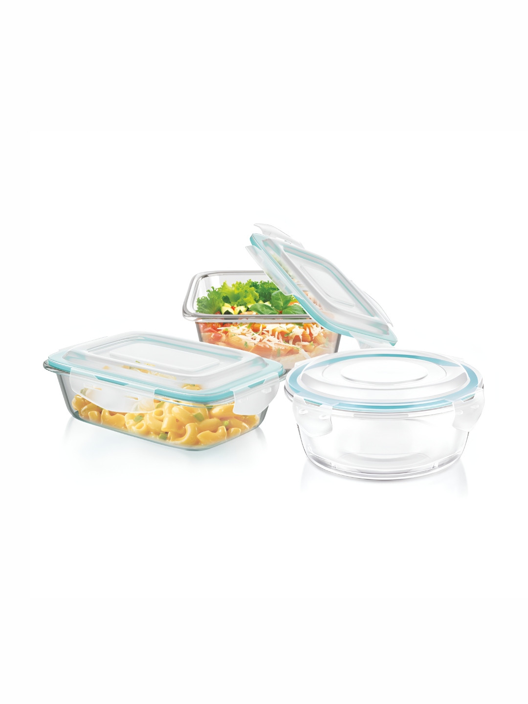 SignoraWare Transparent & Blue 2 Pieces Lock N Store Borosilicate Glass Square Containers