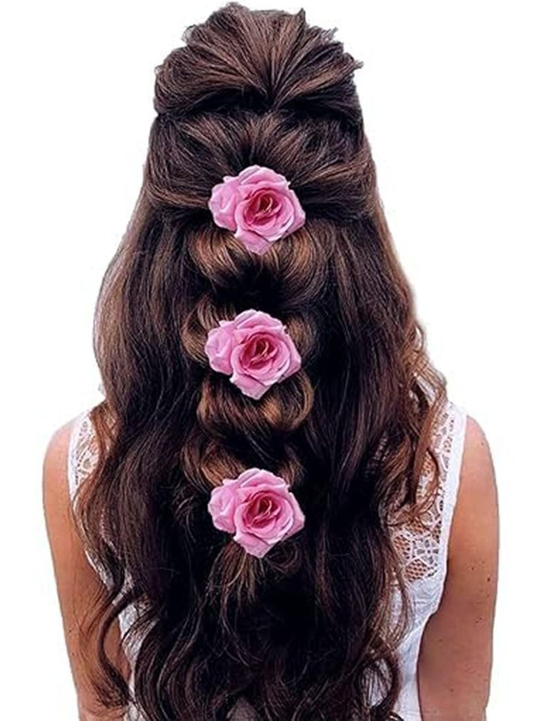 DIVASTRI Women Set of 3 Artificial Rose Flower Hair Clip