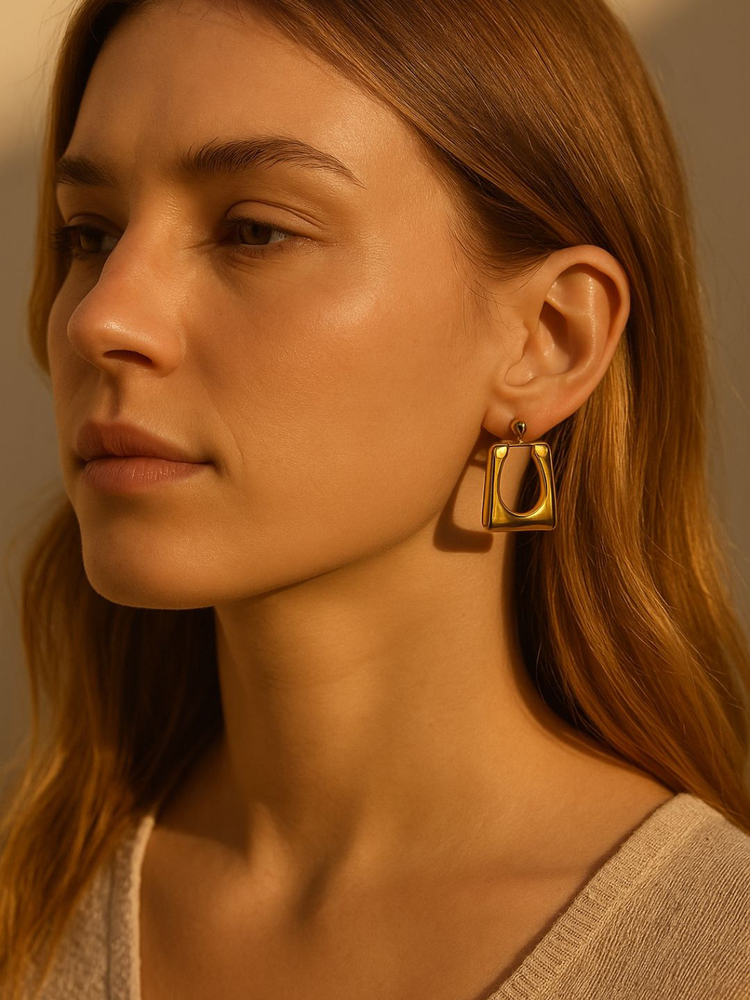 The Jewellery Tale Stainless Steel Gold-Plated Square Shaped Hoop Earrings