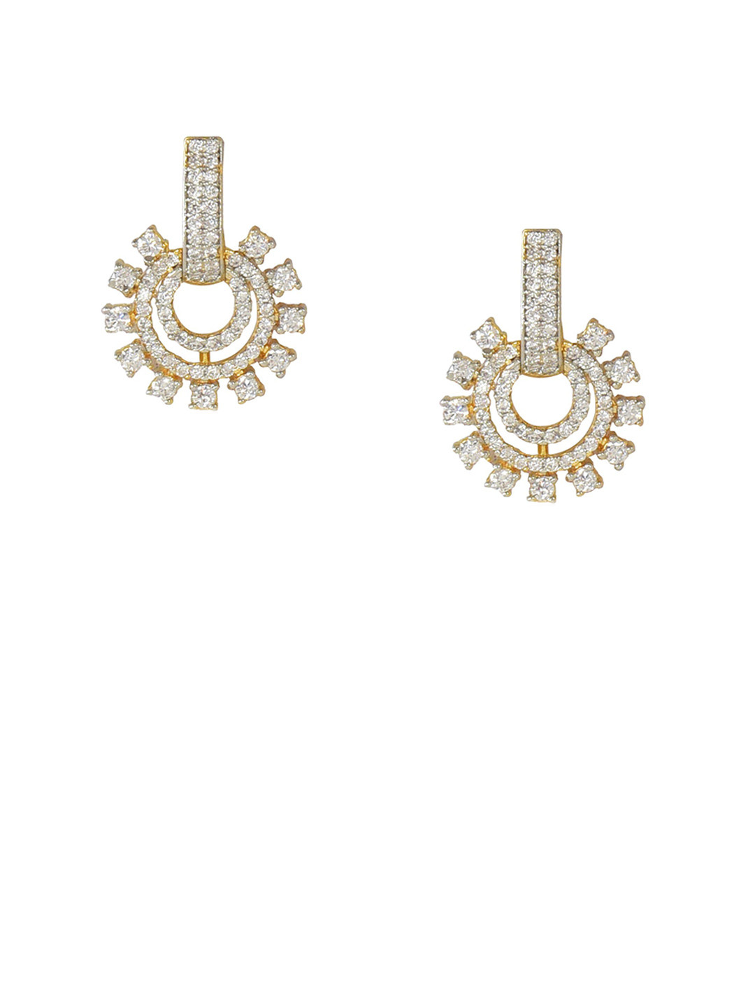 JEWEL SPARK Gold-Plated American Diamond Studded Circular Shaped Drop Earrings