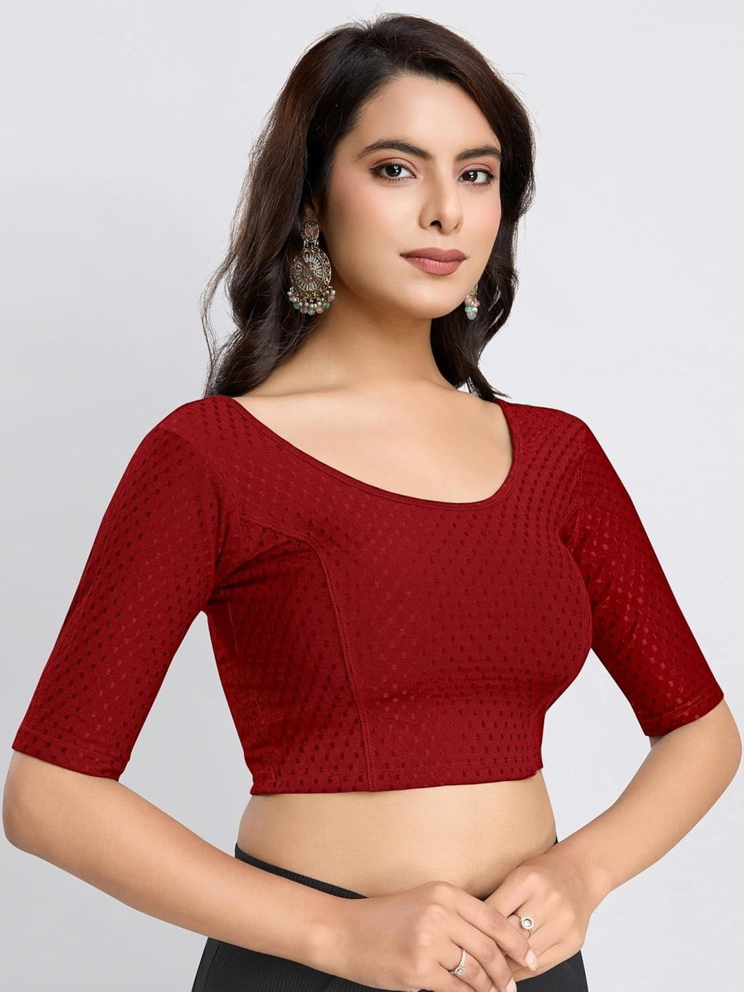 SHREEJI DESIGNER Woven Design Stretchable Readymade Saree Blouse