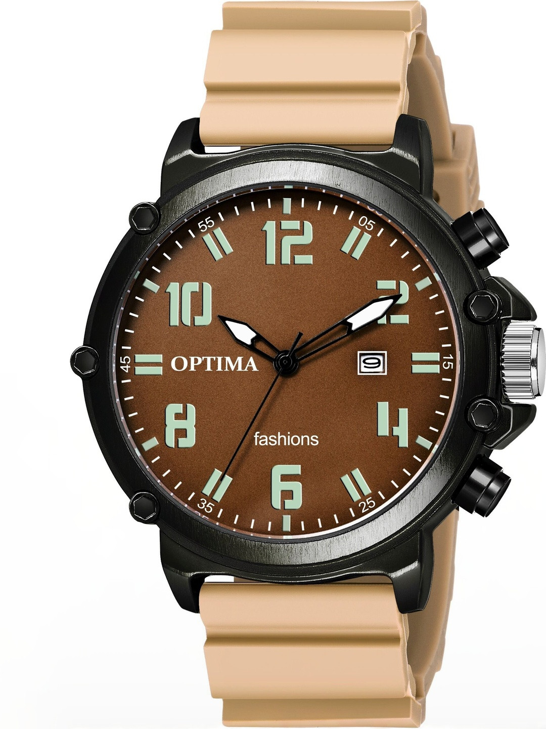 Optima Men Brass Dial & Bracelet Style Straps Analogue Watch OPT-501-BEIGE