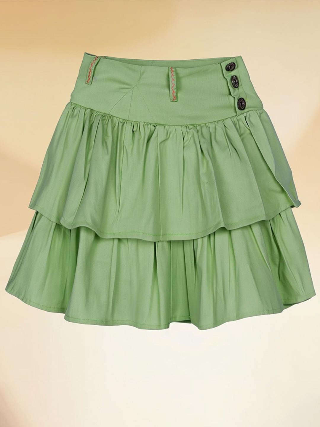 Purple United Kids Girls Green Denim Pure Cotton Layered Tiered Mini Skirt